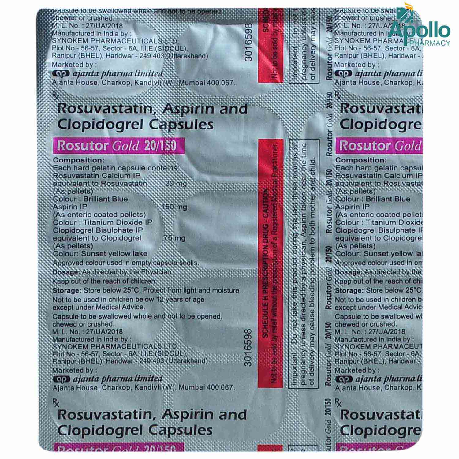 Rosutor Gold 20 mg/150 mg Capsule 15's, Pack of 15 CAPSULES Rosutor Gold 20 mg/150 mg Capsule 15's, Pack of 15 CAPSULES