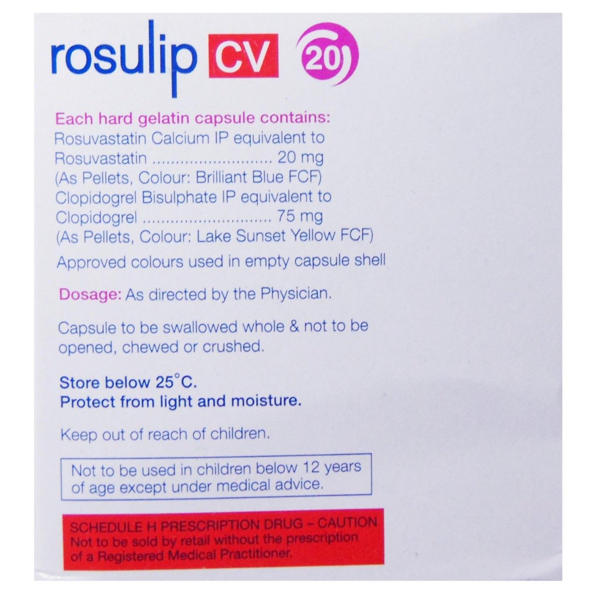 Rosulip Cv 20/75mg Capsule 10's, Pack of 10 CapsuleS Rosulip Cv 20/75mg Capsule 10's, Pack of 10 CapsuleS