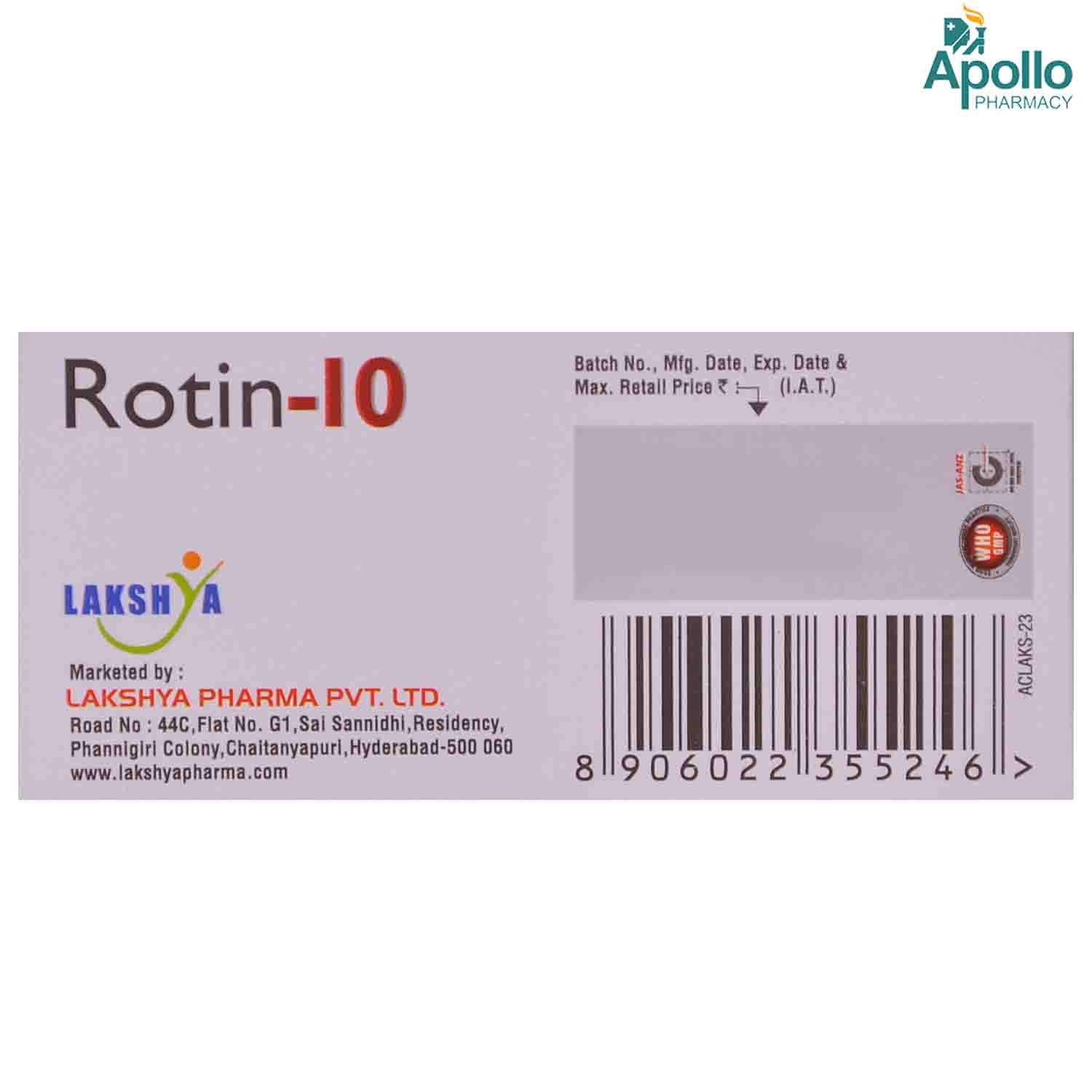Rotin-10 Tablet 10's, Pack of 10 TABLETS Rotin-10 Tablet 10's, Pack of 10 TABLETS