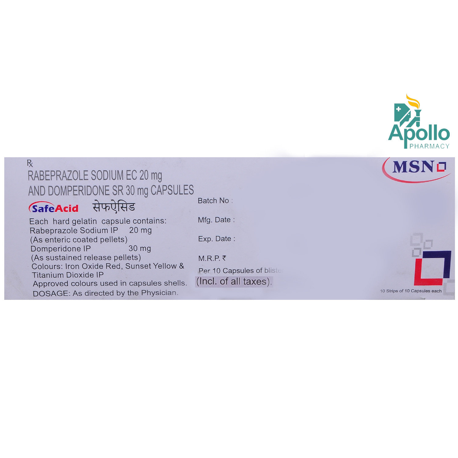 Safeacid Capsule 10's, Pack of 10 CAPSULES Safeacid Capsule 10's, Pack of 10 CAPSULES