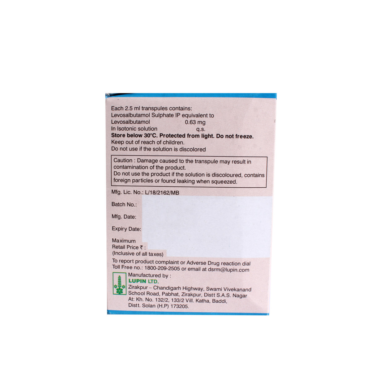 Salbair Neb Transpules 0.63 mg 1's, Pack of 1 Gel Salbair Neb Transpules 0.63 mg 1's, Pack of 1 Gel