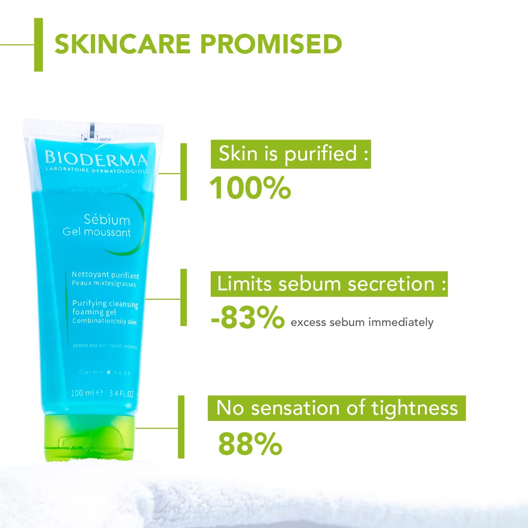 Bioderma Sebium Foaming Gel 100 ml |Zinc Sulphate, Copper Sulphate Purifies Skin | Controls Excess Oil | For Combination/Oily Skin, Pack of 1 Bioderma Sebium Foaming Gel 100 ml |Zinc Sulphate, Copper Sulphate Purifies Skin | Controls Excess Oil | For Combination/Oily Skin, Pack of 1