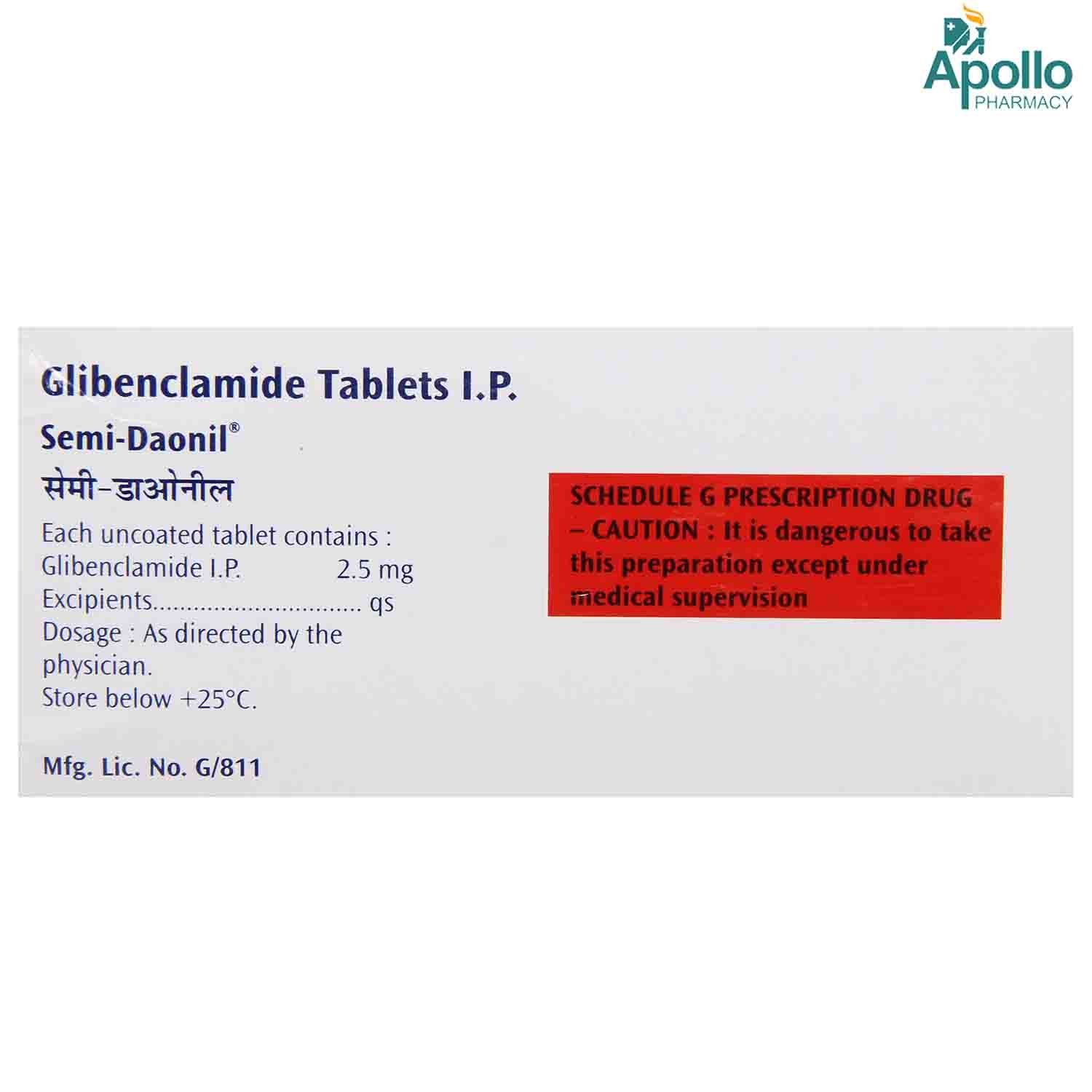 SEMI DAONIL 2.5MG TABLET, Pack of 10 TABLETS SEMI DAONIL 2.5MG TABLET, Pack of 10 TABLETS