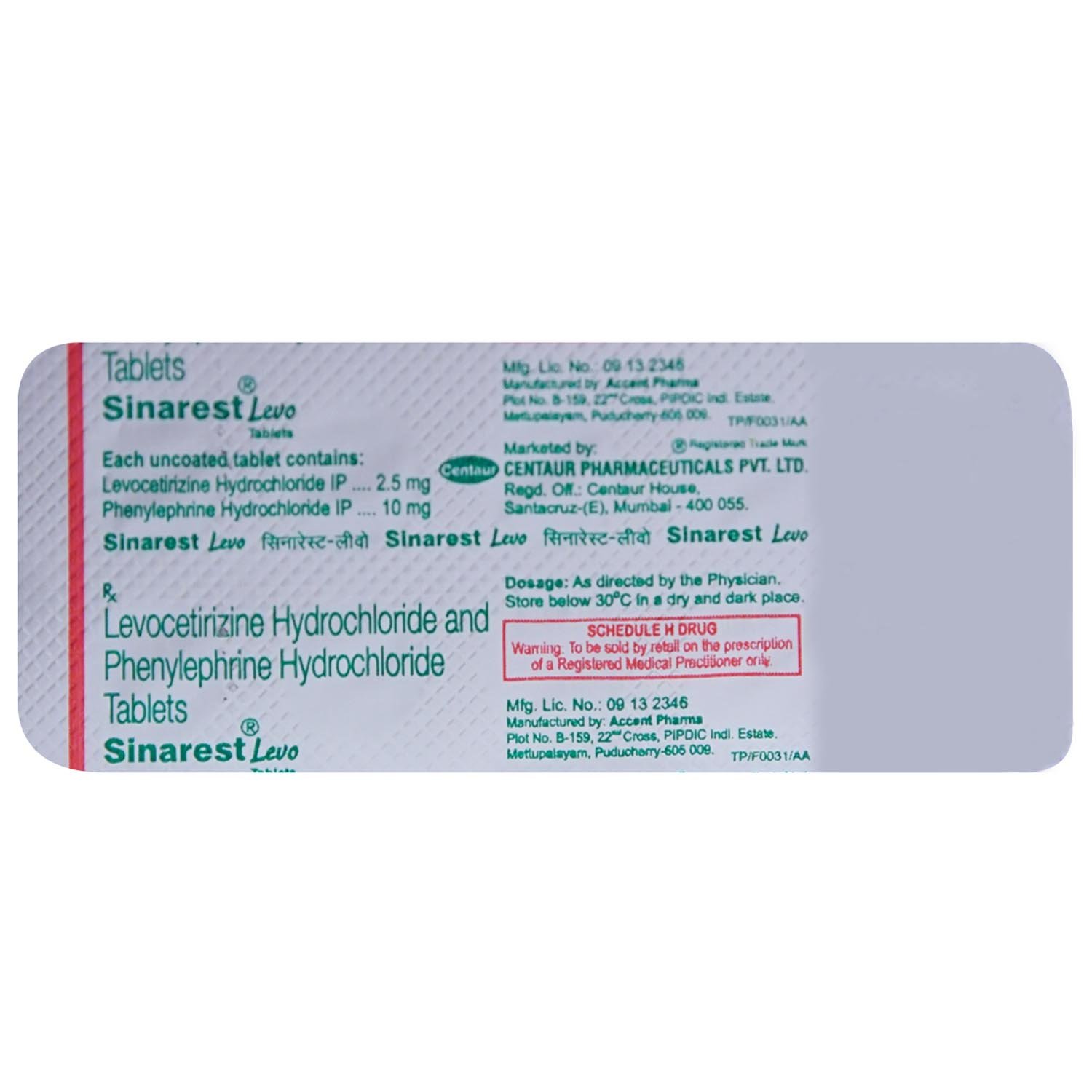 Sinarest Levo Tablet 10's, Pack of 10 TABLETS Sinarest Levo Tablet 10's, Pack of 10 TABLETS