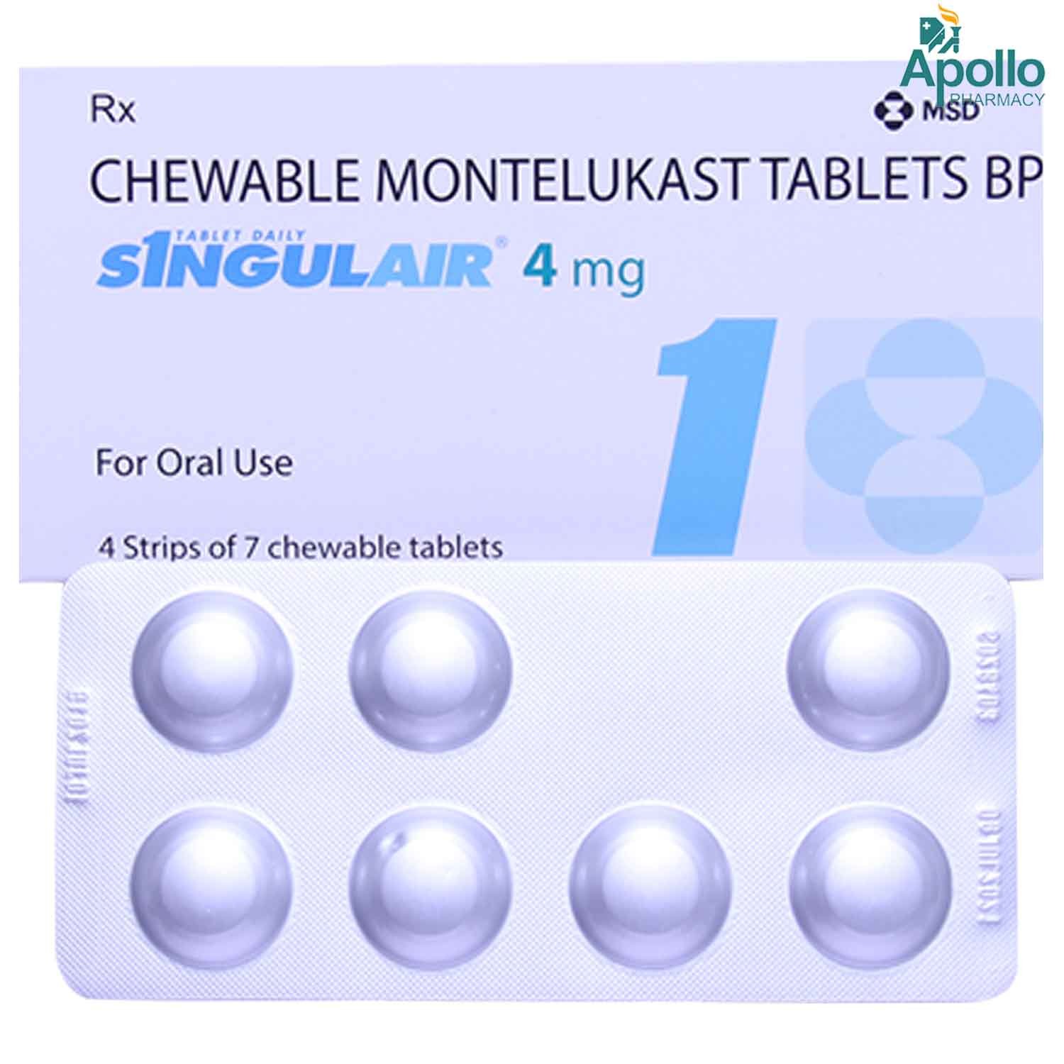 Singulair 4 mg Chewable Tablet 7's, Pack of 7 TABLETS Singulair 4 mg Chewable Tablet 7's, Pack of 7 TABLETS