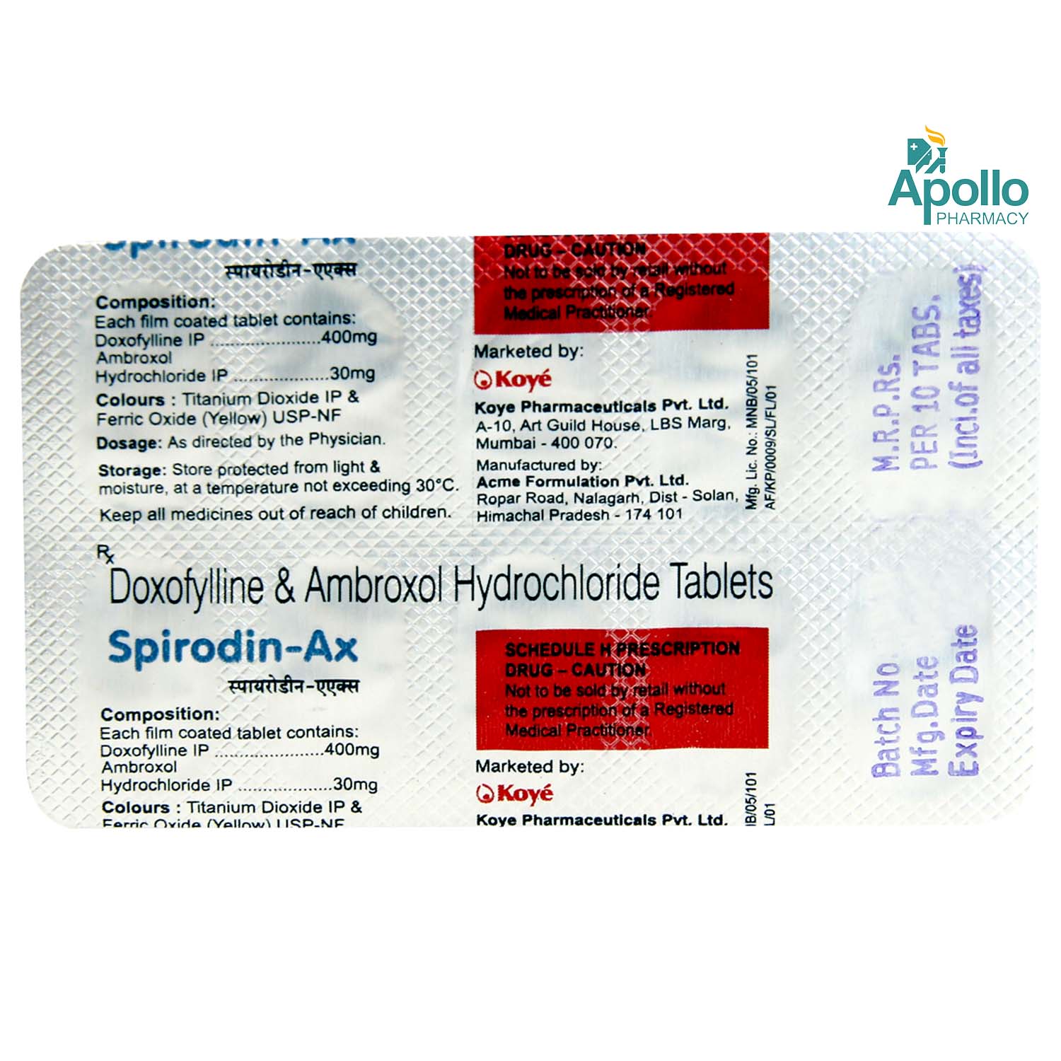Spirodin Ax Tablet 10s, Pack of 10 TabletS Spirodin Ax Tablet 10s, Pack of 10 TabletS