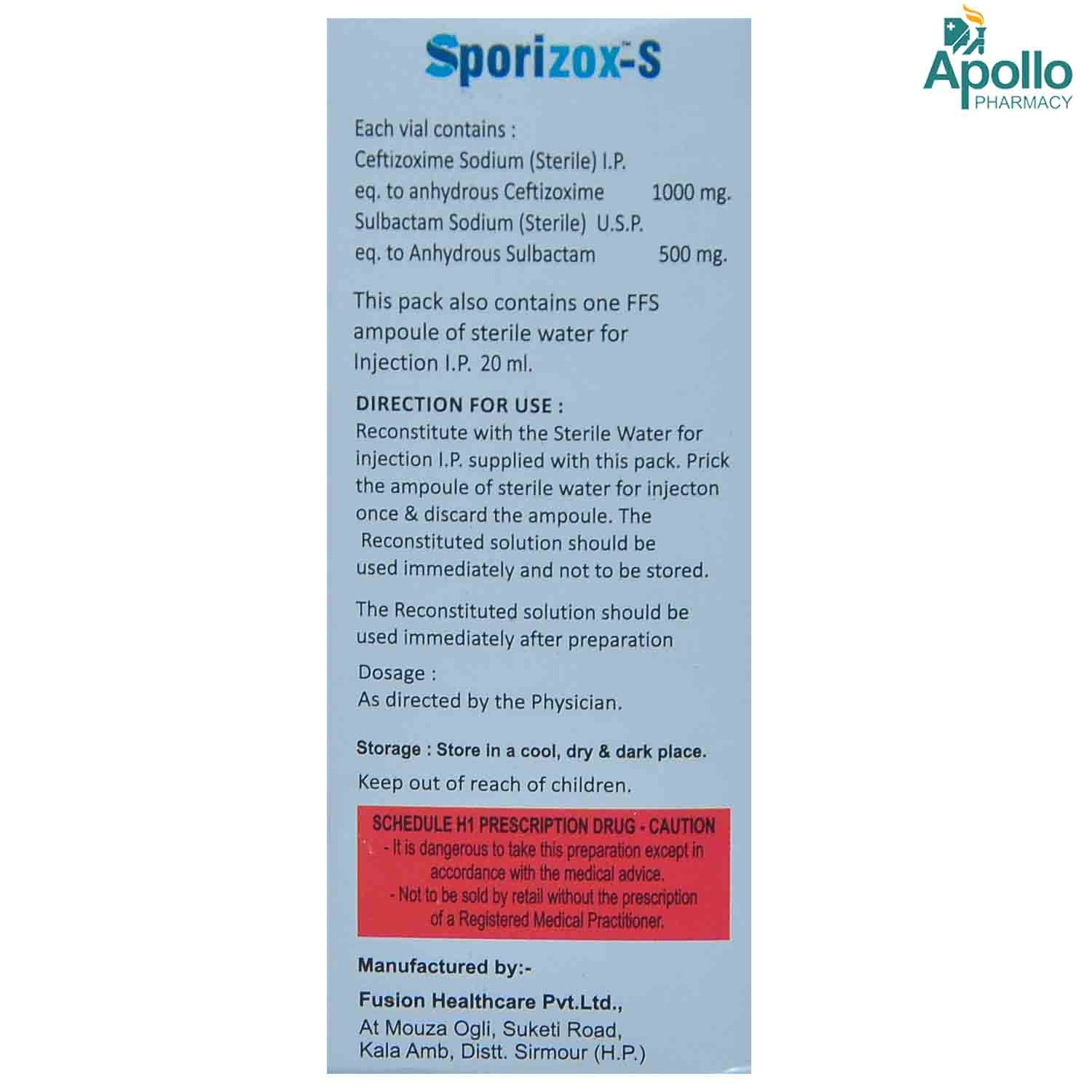 Sporizox-S Injection 1.5 gm, Pack of 1 INJECTION Sporizox-S Injection 1.5 gm, Pack of 1 INJECTION