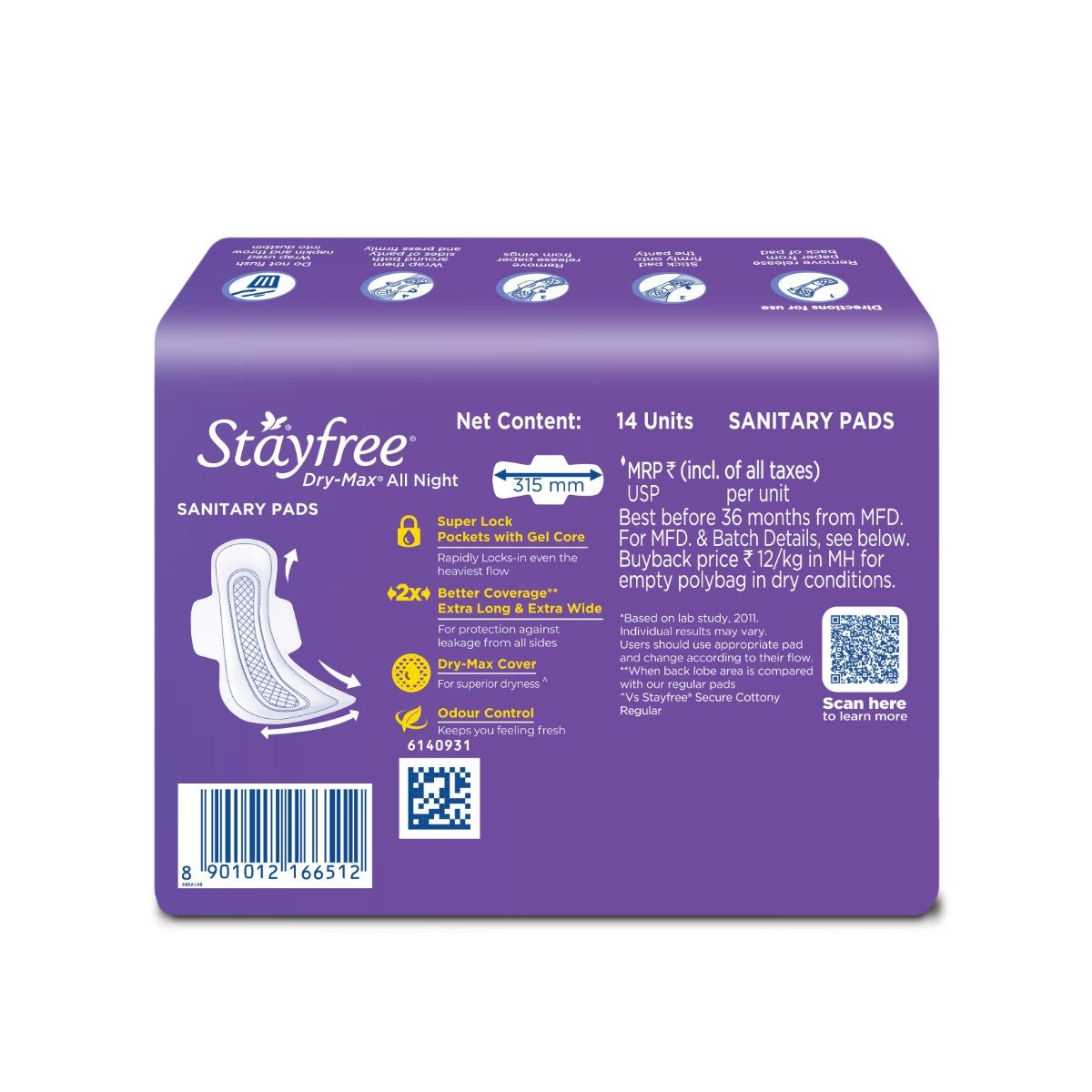 Stayfree Dry-Max All Night Ultra-Dry Pads with Wings XXL, 14 Count, Pack of 1 Stayfree Dry-Max All Night Ultra-Dry Pads with Wings XXL, 14 Count, Pack of 1