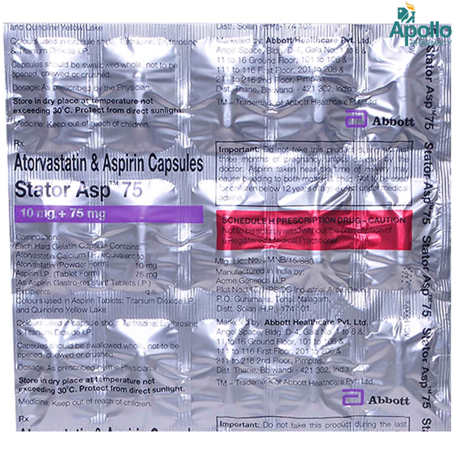 Stator ASP 75 Capsule 15's, Pack of 15 CAPSULES Stator ASP 75 Capsule 15's, Pack of 15 CAPSULES