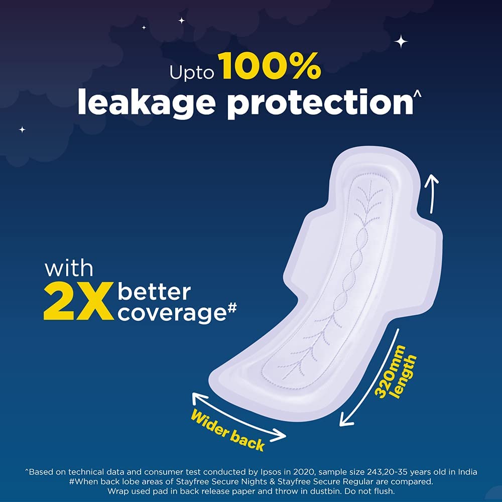 Stayfree Secure Nights Cottony Soft Comfort Sanitary Pad, 18 Count, Pack of 1 Stayfree Secure Nights Cottony Soft Comfort Sanitary Pad, 18 Count, Pack of 1