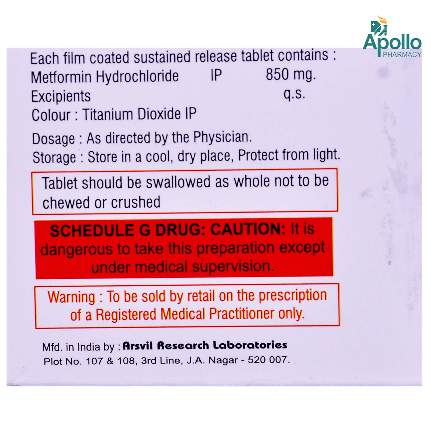 Sugarpil-850mg Sr Tablet 10's, Pack of 10 TabletS Sugarpil-850mg Sr Tablet 10's, Pack of 10 TabletS