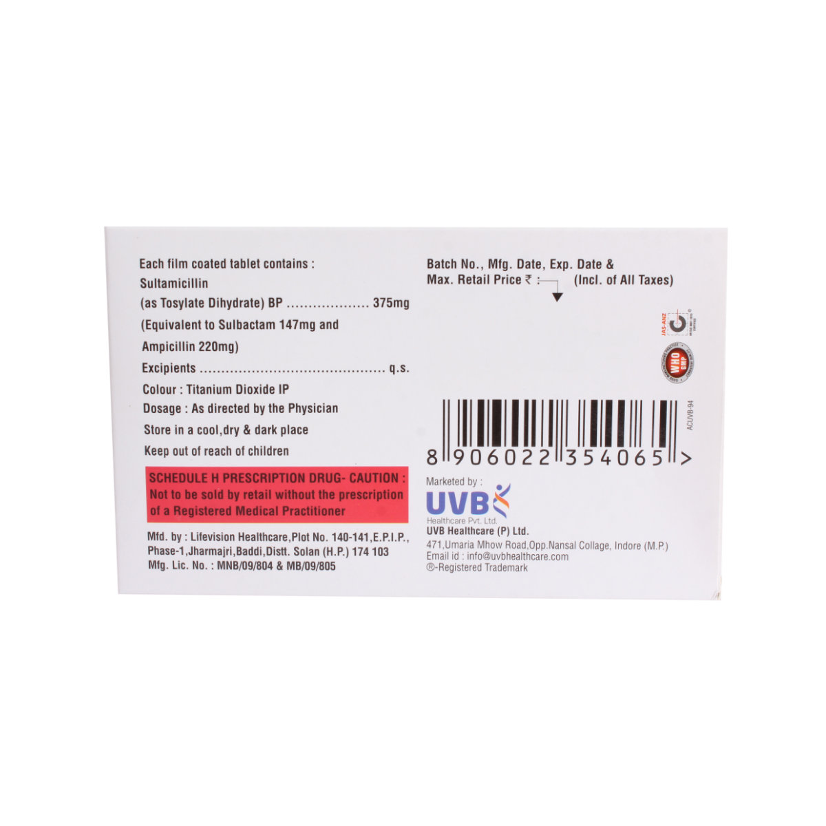 Sultapro-375 Tablet 10's, Pack of 10 TabletS Sultapro-375 Tablet 10's, Pack of 10 TabletS