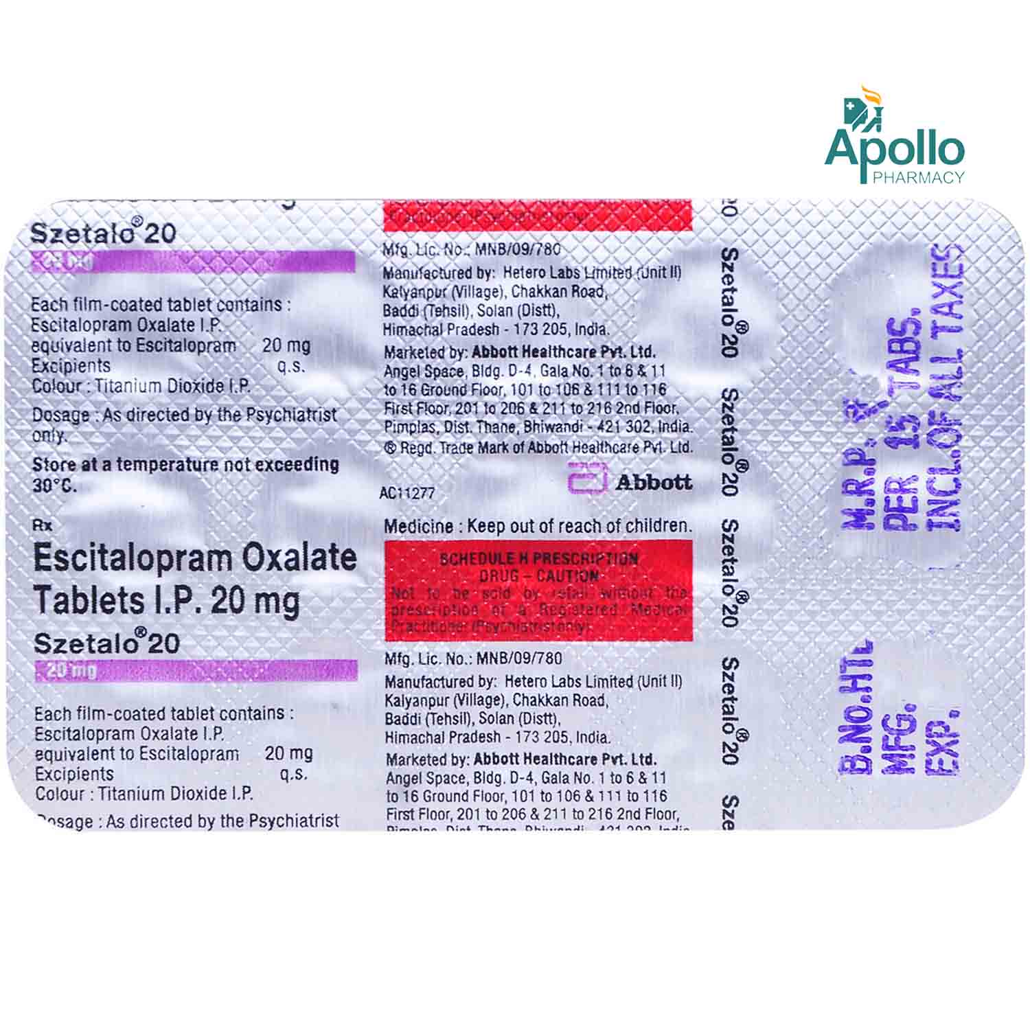 Szetalo 20 Tablet 15's, Pack of 15 TabletS Szetalo 20 Tablet 15's, Pack of 15 TabletS