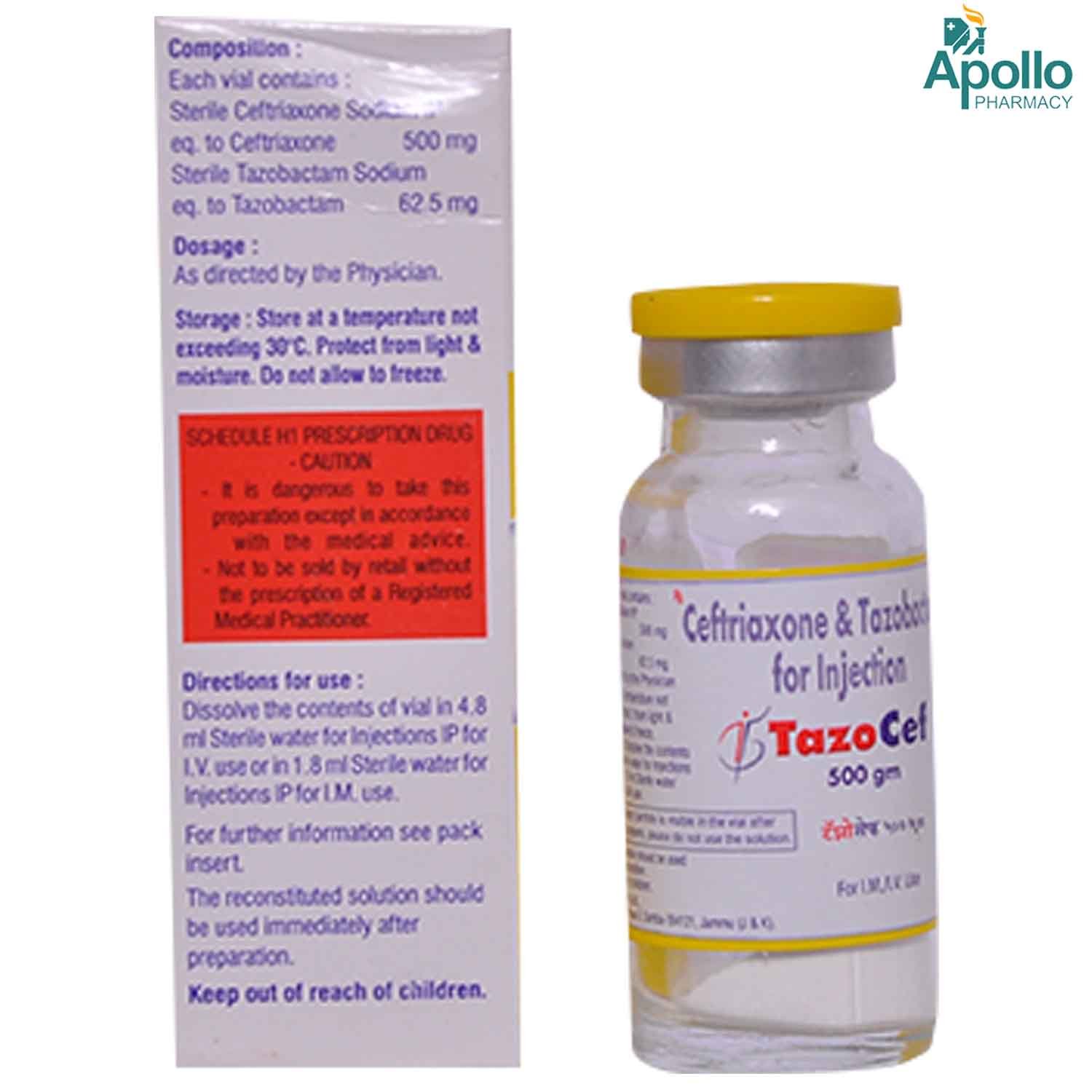 TAZOCEF 500MG INJECTION, Pack of 1 INJECTION TAZOCEF 500MG INJECTION, Pack of 1 INJECTION