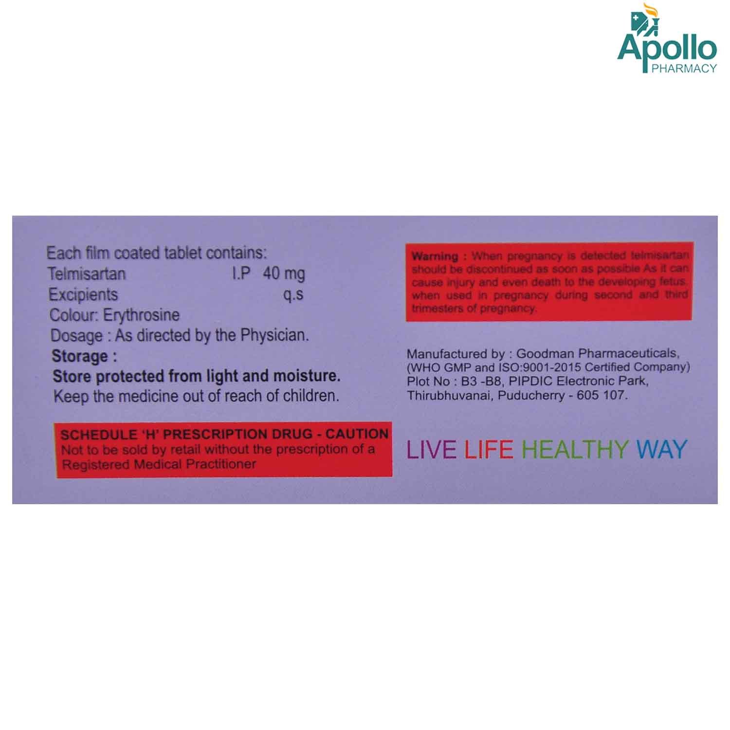 TELSAT 40MG TABLET, Pack of 10 TABLETS TELSAT 40MG TABLET, Pack of 10 TABLETS