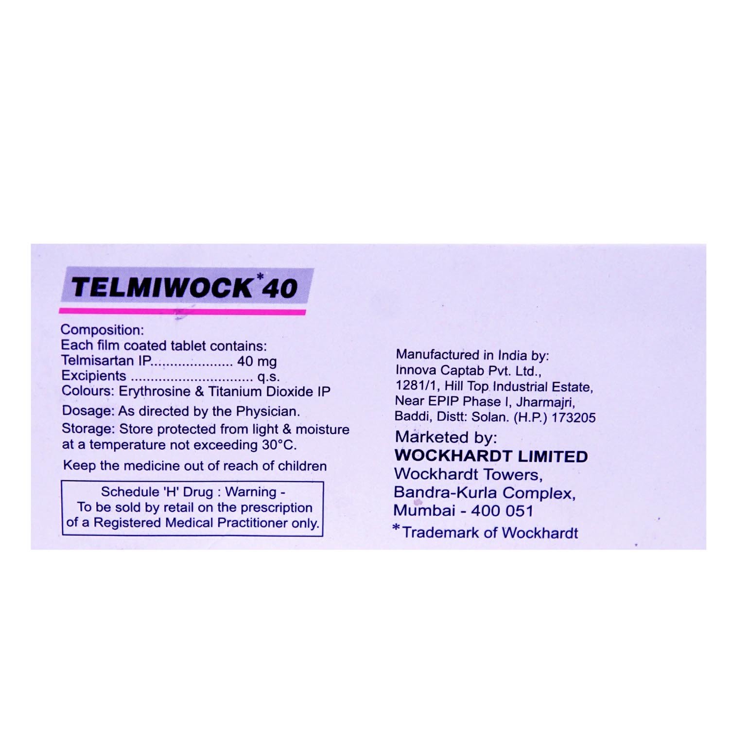 Telmiwock 40 mg Tablet 10's, Pack of 10 TabletS Telmiwock 40 mg Tablet 10's, Pack of 10 TabletS