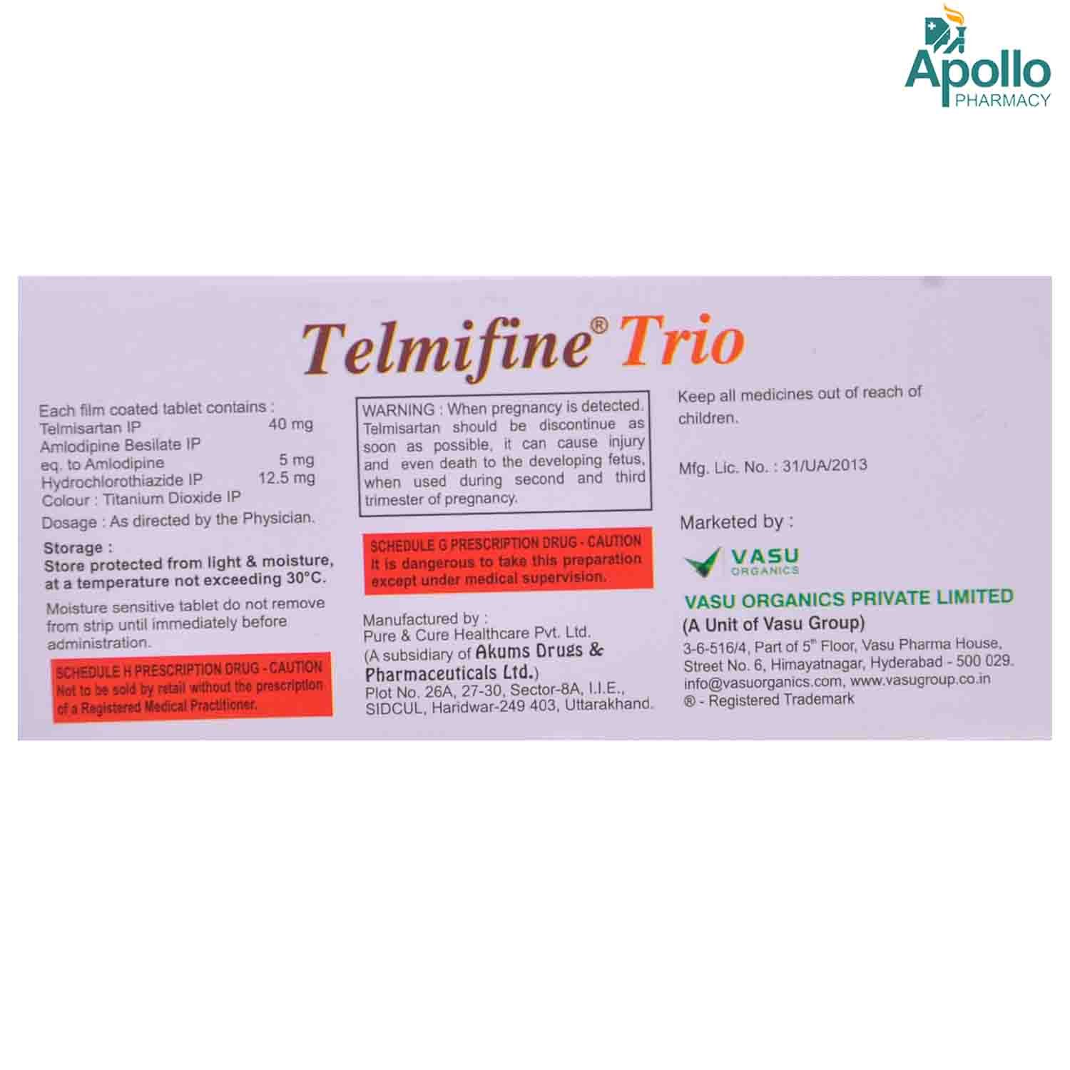 Telmifine Trio Tablet 10's, Pack of 10 TABLETS Telmifine Trio Tablet 10's, Pack of 10 TABLETS