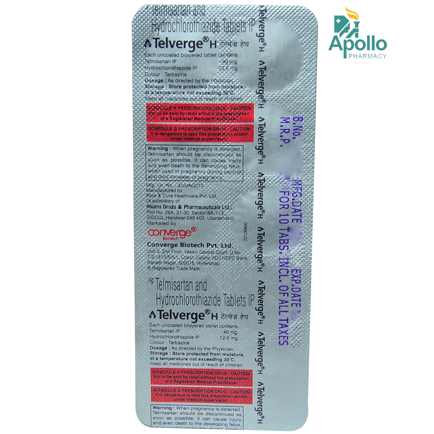 Telverge H Tablet 10's, Pack of 10 Telverge H Tablet 10's, Pack of 10