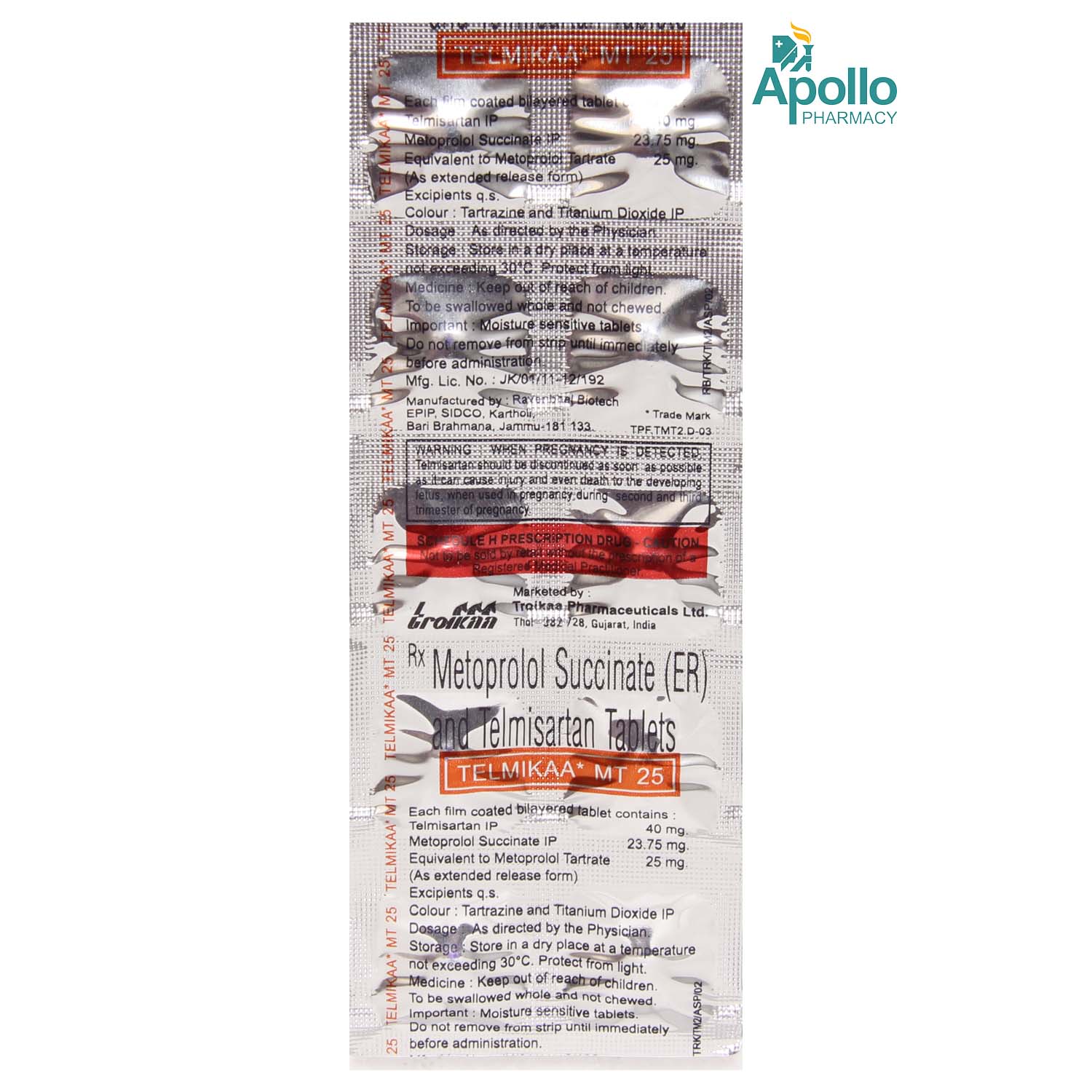 Telmikaa MT 25 Tablet 10's, Pack of 10 Telmikaa MT 25 Tablet 10's, Pack of 10