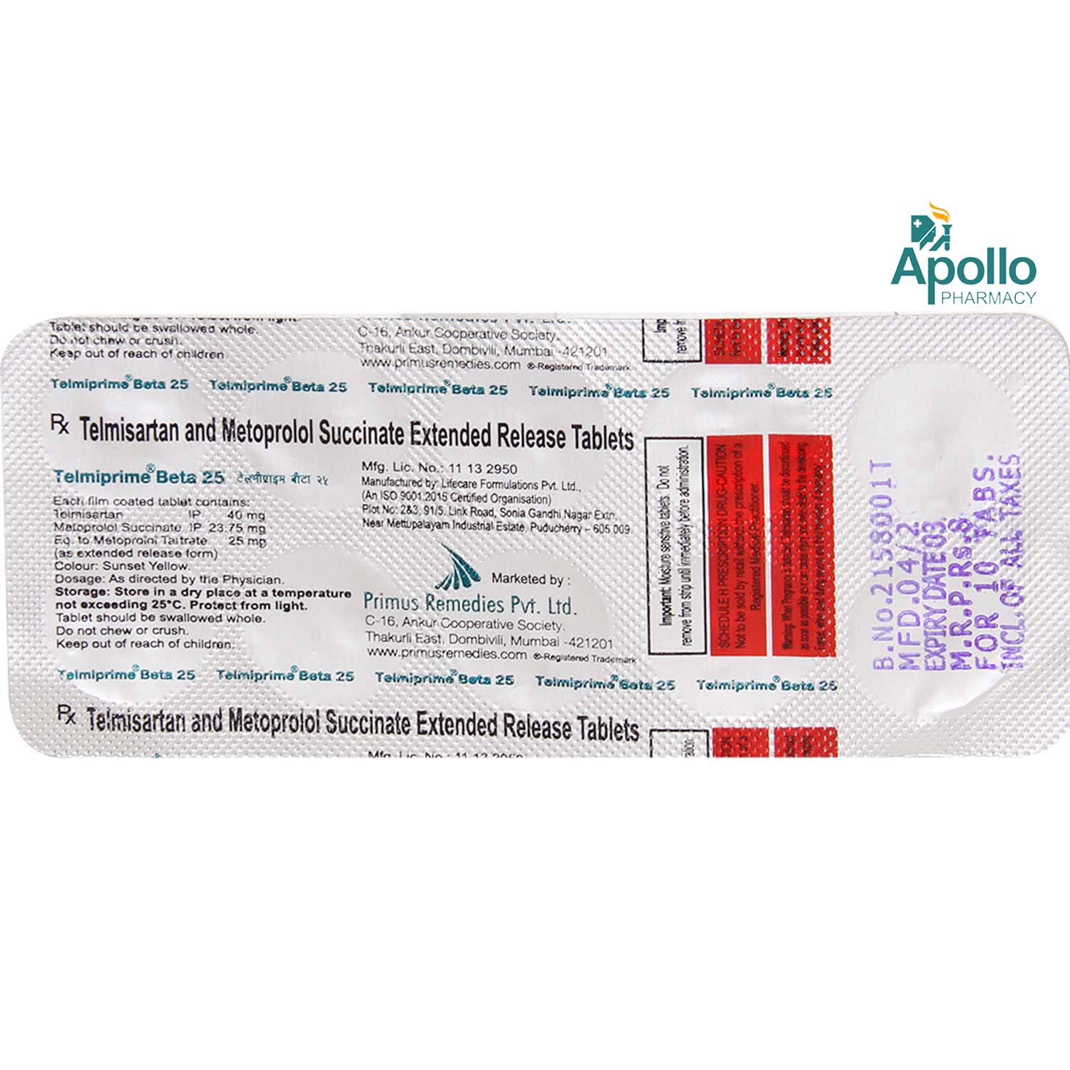 Telmiprime Beta 25 Tablet 10's, Pack of 10 Telmiprime Beta 25 Tablet 10's, Pack of 10