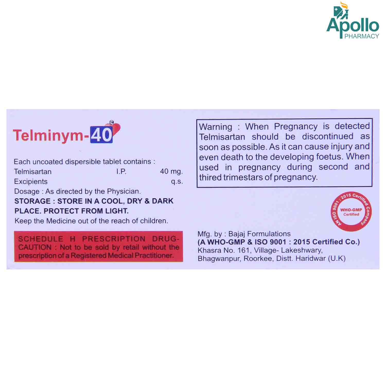 Telminym-40mg Dt Tablet 10's, Pack of 10 TabletS Telminym-40mg Dt Tablet 10's, Pack of 10 TabletS