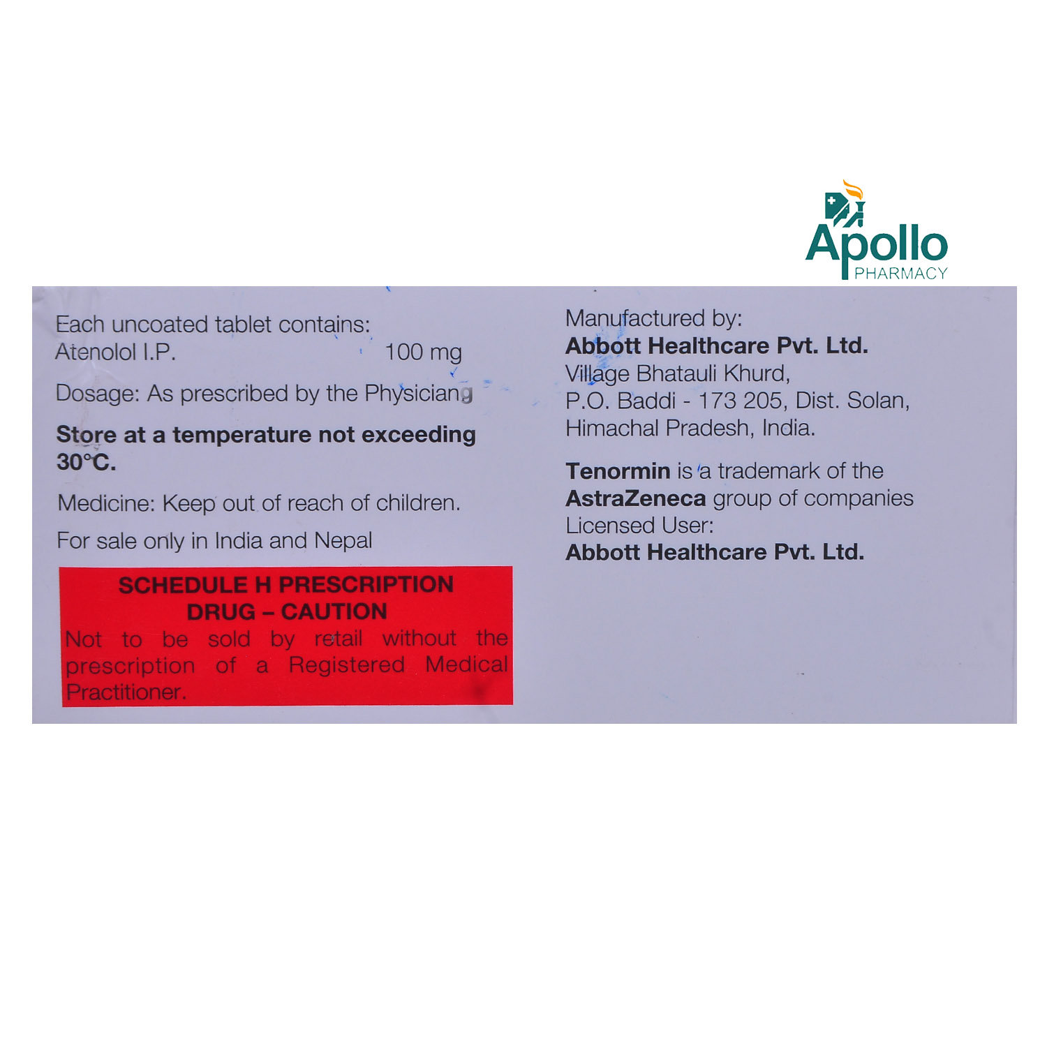 Tenormin 100 Tablet 14's, Pack of 14 TABLETS Tenormin 100 Tablet 14's, Pack of 14 TABLETS