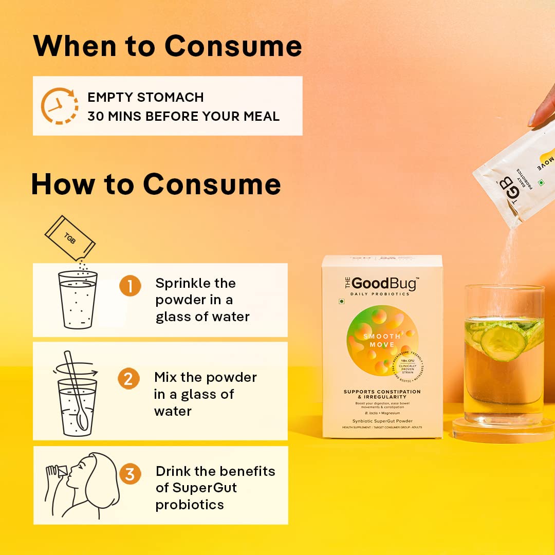 The Good Bug Smooth Move Synbiotic Supergut Powder for Constipation & Irregularity, 4 gm x 15 Sachets, Pack of 1 The Good Bug Smooth Move Synbiotic Supergut Powder for Constipation & Irregularity, 4 gm x 15 Sachets, Pack of 1