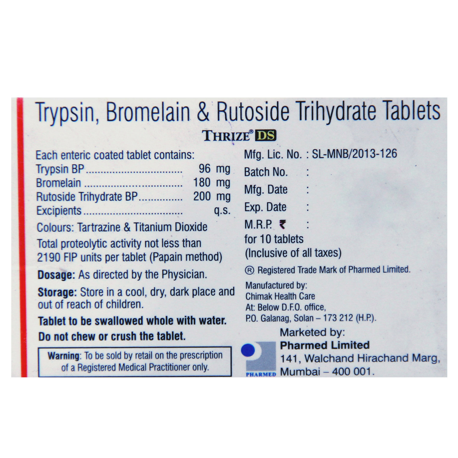 Thrize DS Tablet 10's, Pack of 10 Thrize DS Tablet 10's, Pack of 10