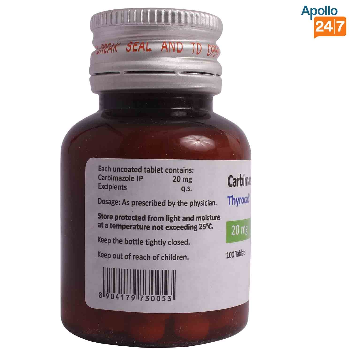 Thyrocab 20mg Tablet 100's, Pack of 1 TABLET Thyrocab 20mg Tablet 100's, Pack of 1 TABLET