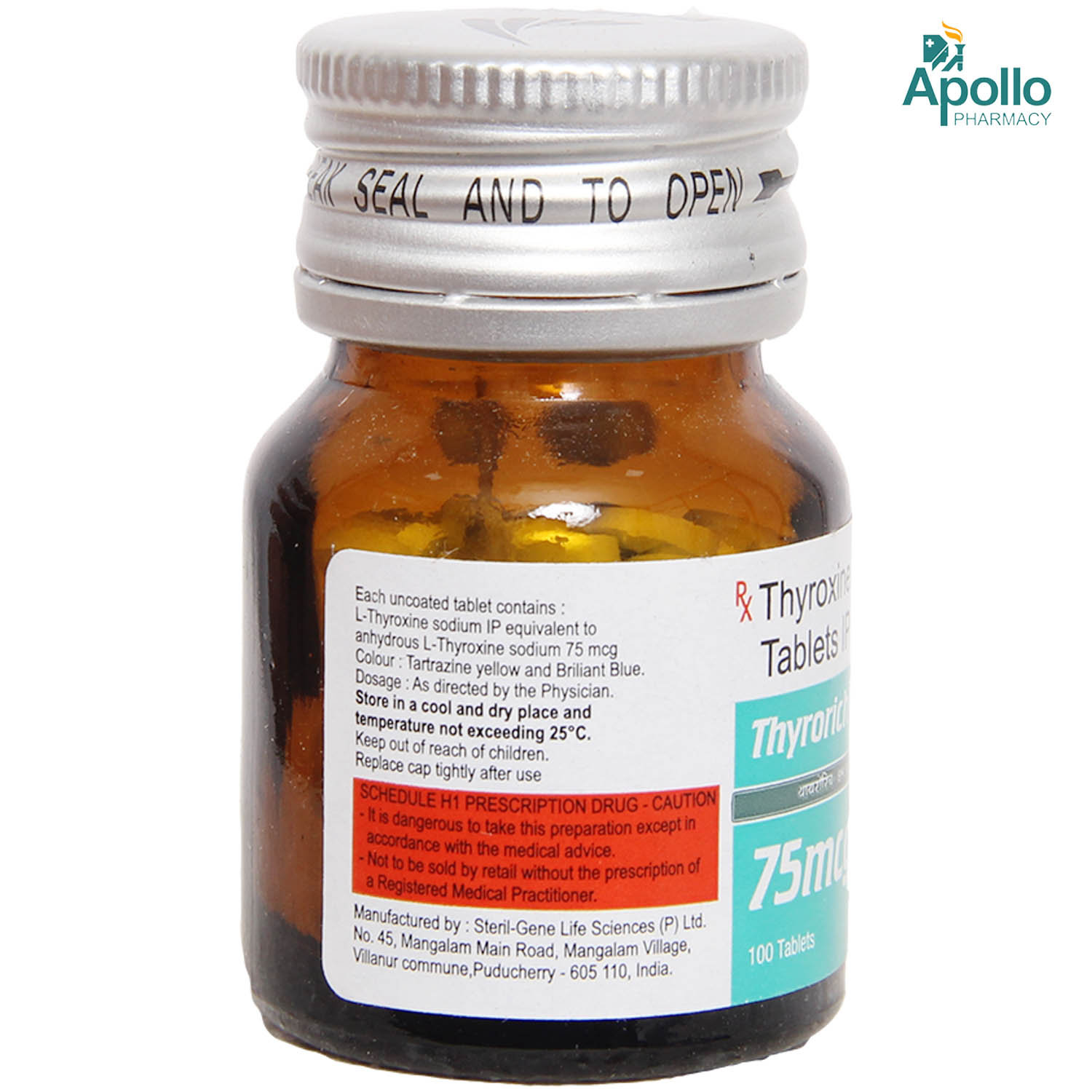 Thyrorich 75 mcg Tablet 100's, Pack of 1 TABLET Thyrorich 75 mcg Tablet 100's, Pack of 1 TABLET