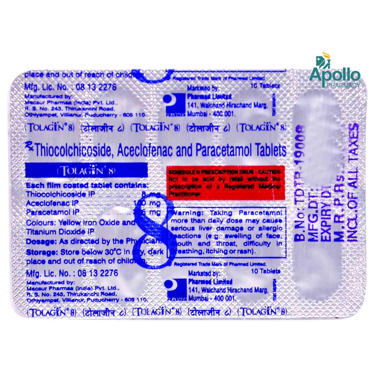 Tolagin 8 Tablet 10's, Pack of 10 Tolagin 8 Tablet 10's, Pack of 10