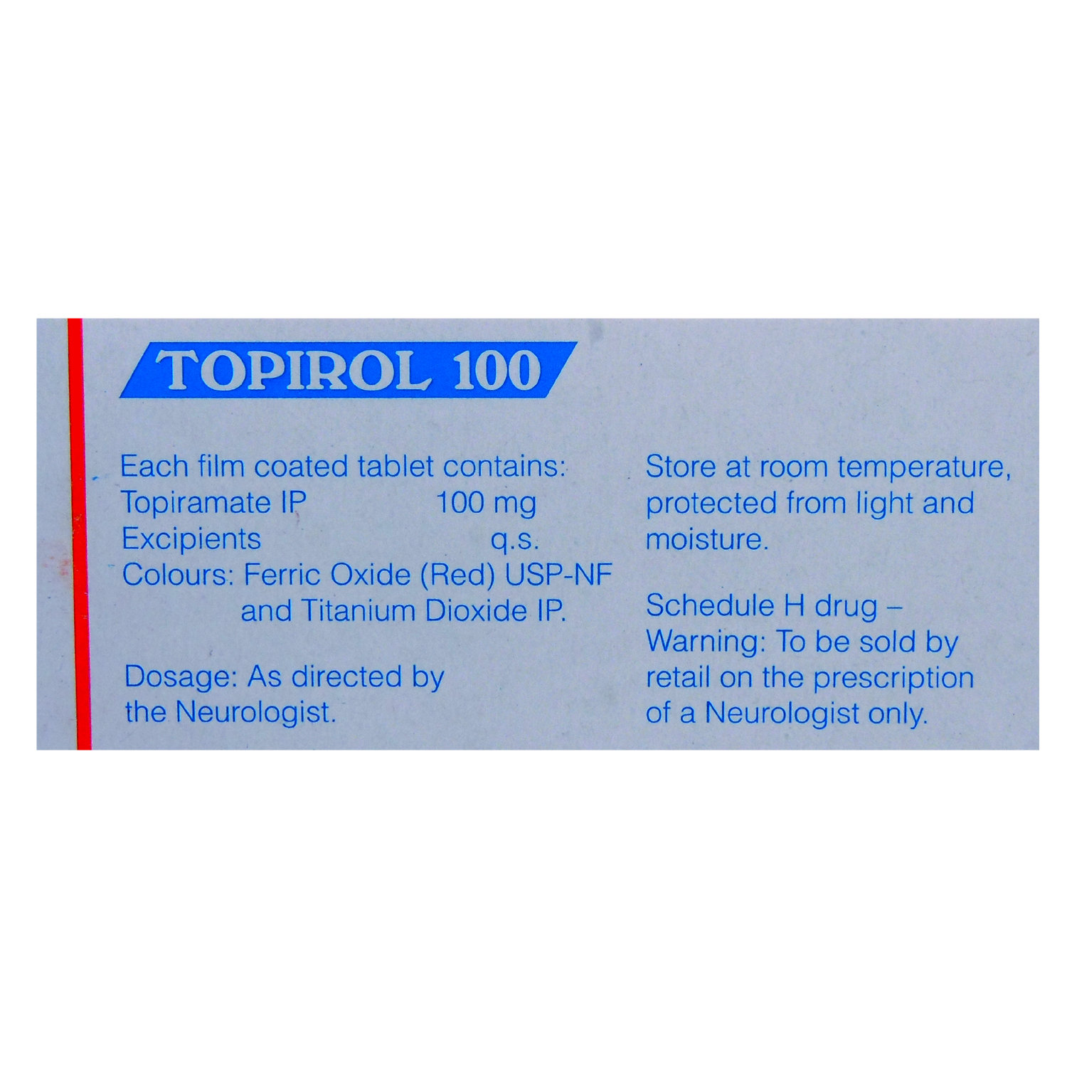 Topirol 100 Tablet 10's, Pack of 10 TABLETS Topirol 100 Tablet 10's, Pack of 10 TABLETS