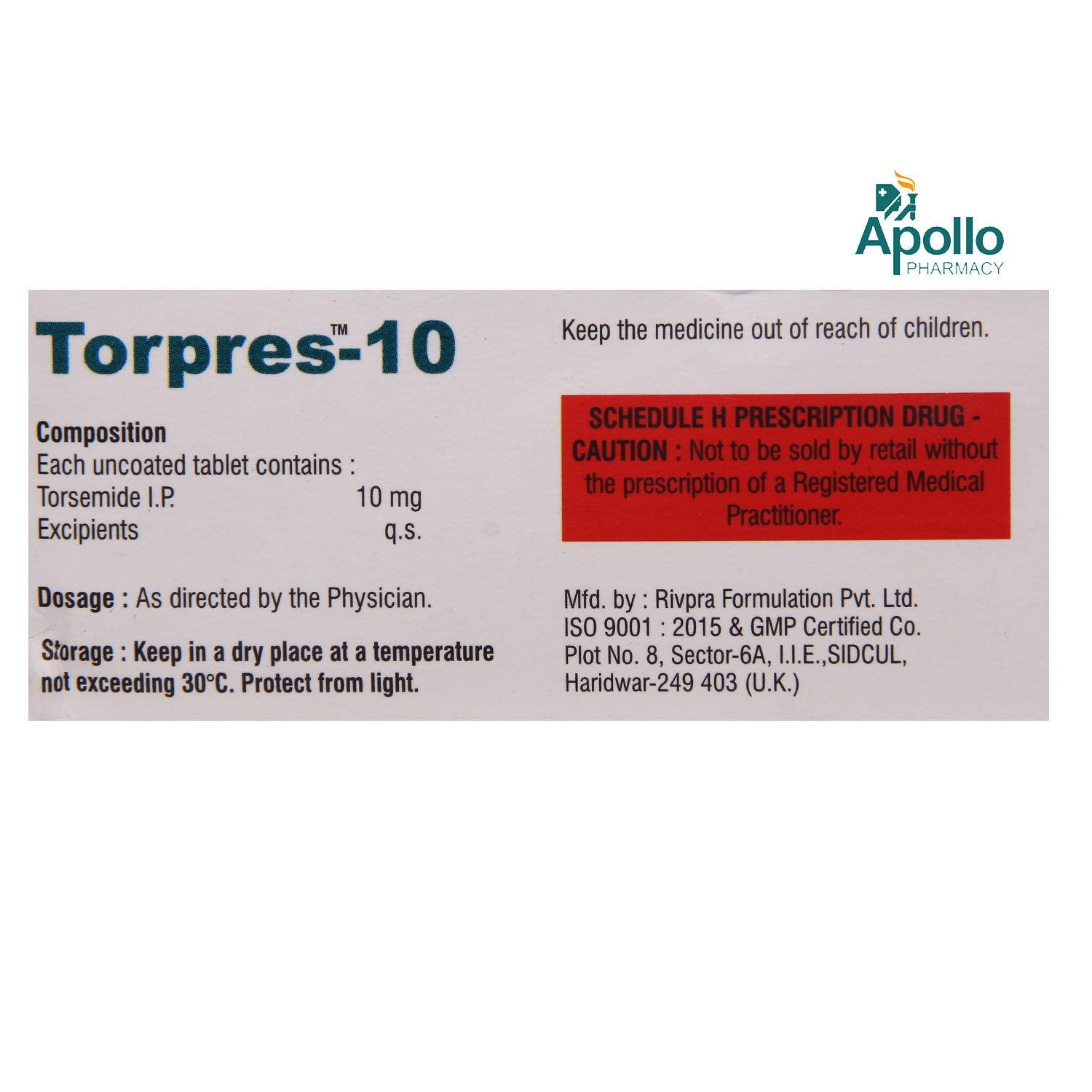 TORPRES 10MG TABLET, Pack of 10 TABLETS TORPRES 10MG TABLET, Pack of 10 TABLETS