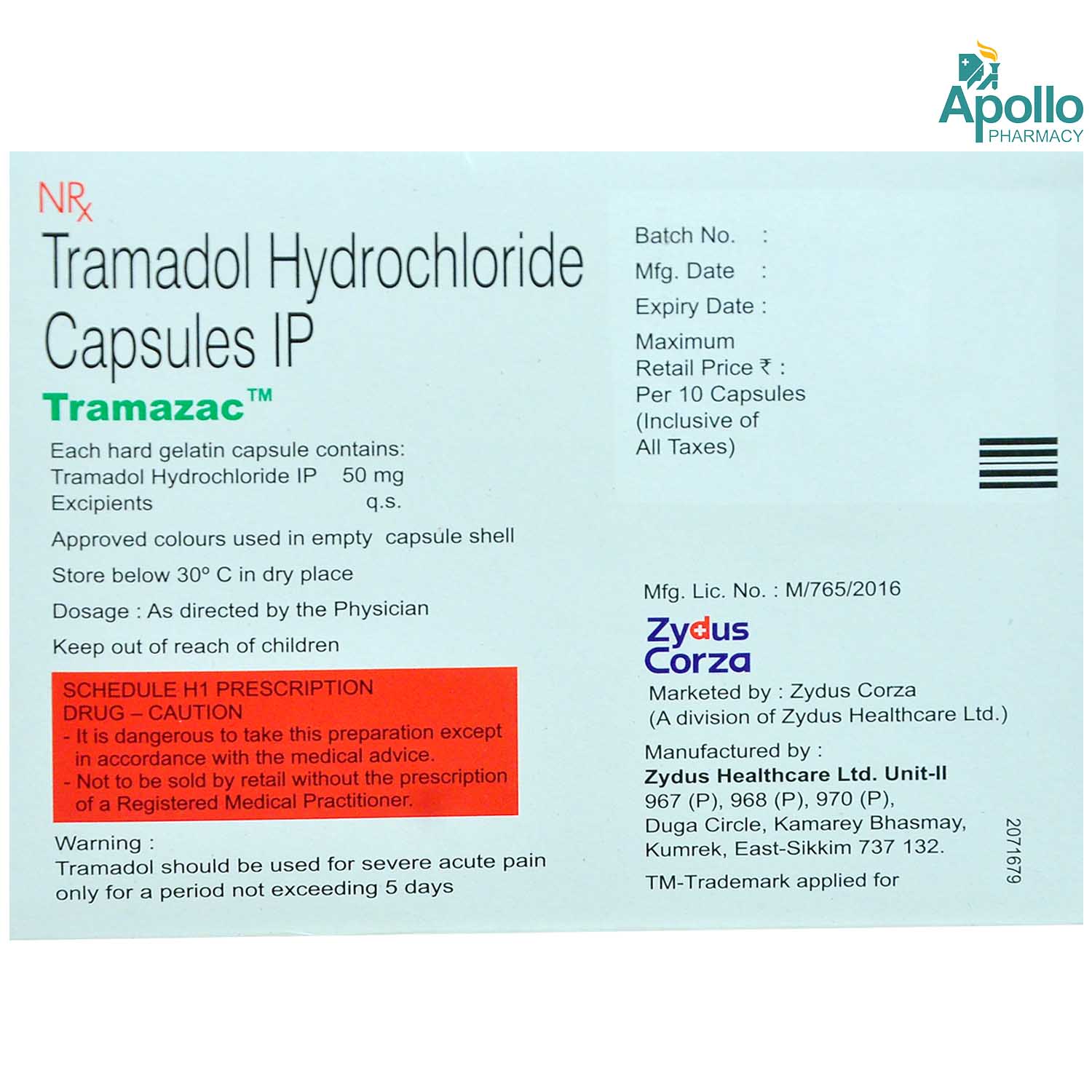 Tramazac Capsule 10's, Pack of 10 CAPSULES Tramazac Capsule 10's, Pack of 10 CAPSULES