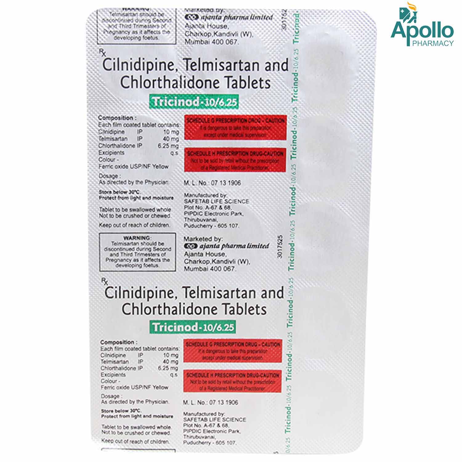 Tricinod 10 mg/6.25 mg Tablet 15's, Pack of 15 TABLETS Tricinod 10 mg/6.25 mg Tablet 15's, Pack of 15 TABLETS