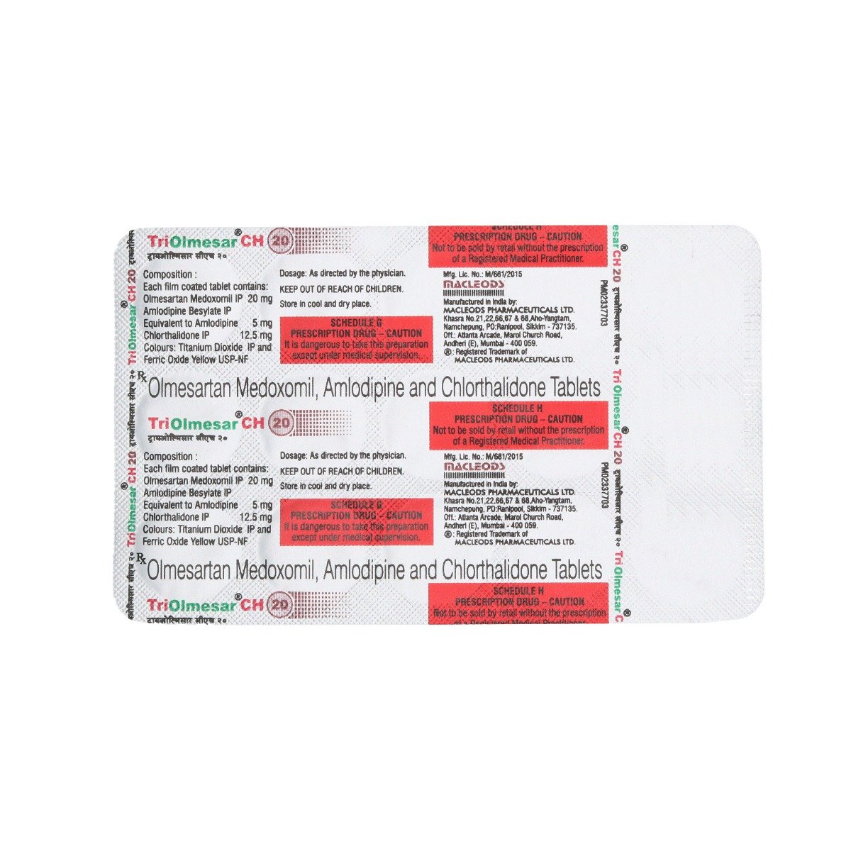 Triolmesar CH 20 Tablet 15's, Pack of 15 TABLETS Triolmesar CH 20 Tablet 15's, Pack of 15 TABLETS