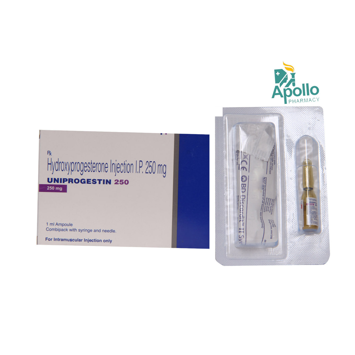 Uniprogestin 250mg Injection 1ml, Pack of 1 Injection Uniprogestin 250mg Injection 1ml, Pack of 1 Injection