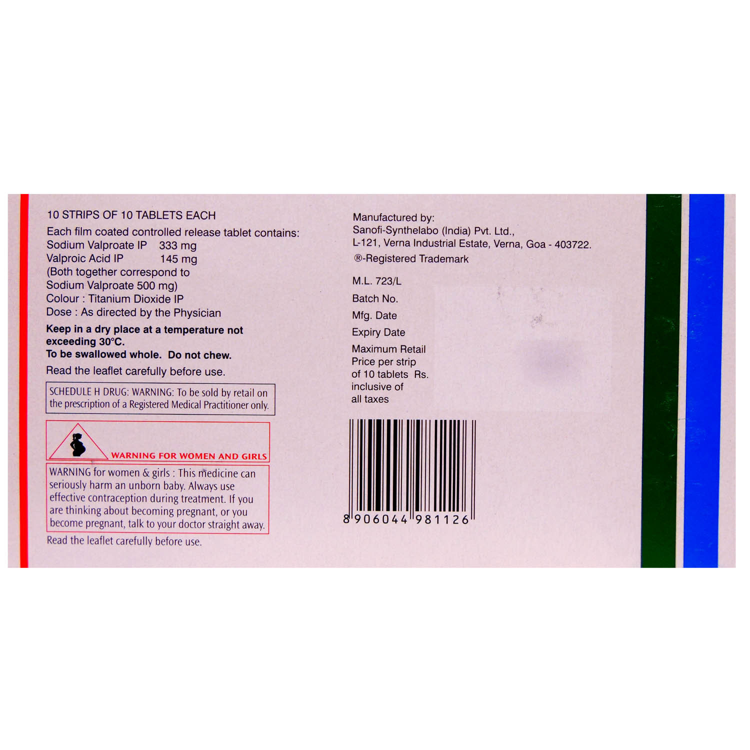 Valparin Chrono 500 Tablet 10's, Pack of 10 TABLETS Valparin Chrono 500 Tablet 10's, Pack of 10 TABLETS