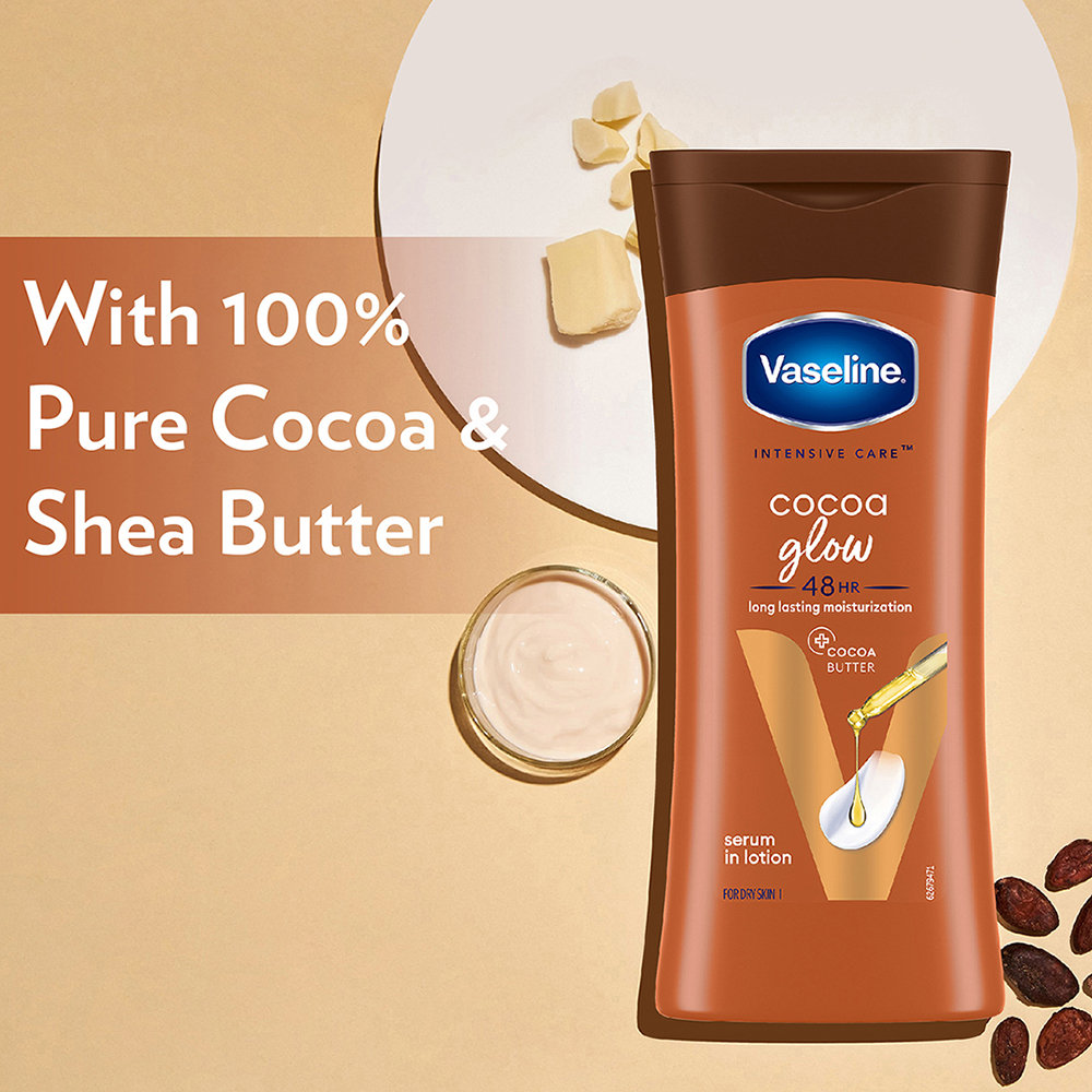Vaseline Intensive Care Cocoa Glow Body Lotion 200 ml | With Cocoa Butter | Provides 48 hrs Of Moisturization | Non Greasy & Fast Absorbing | For Dry Skin, Pack of 1 Vaseline Intensive Care Cocoa Glow Body Lotion 200 ml | With Cocoa Butter | Provides 48 hrs Of Moisturization | Non Greasy & Fast Absorbing | For Dry Skin, Pack of 1