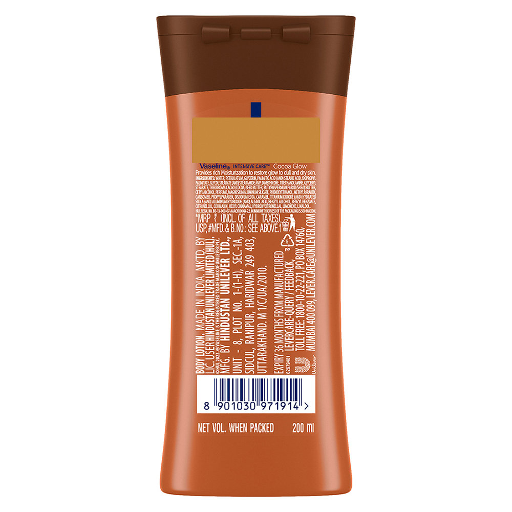 Vaseline Intensive Care Cocoa Glow Body Lotion 200 ml | With Cocoa Butter | Provides 48 hrs Of Moisturization | Non Greasy & Fast Absorbing | For Dry Skin, Pack of 1 Vaseline Intensive Care Cocoa Glow Body Lotion 200 ml | With Cocoa Butter | Provides 48 hrs Of Moisturization | Non Greasy & Fast Absorbing | For Dry Skin, Pack of 1