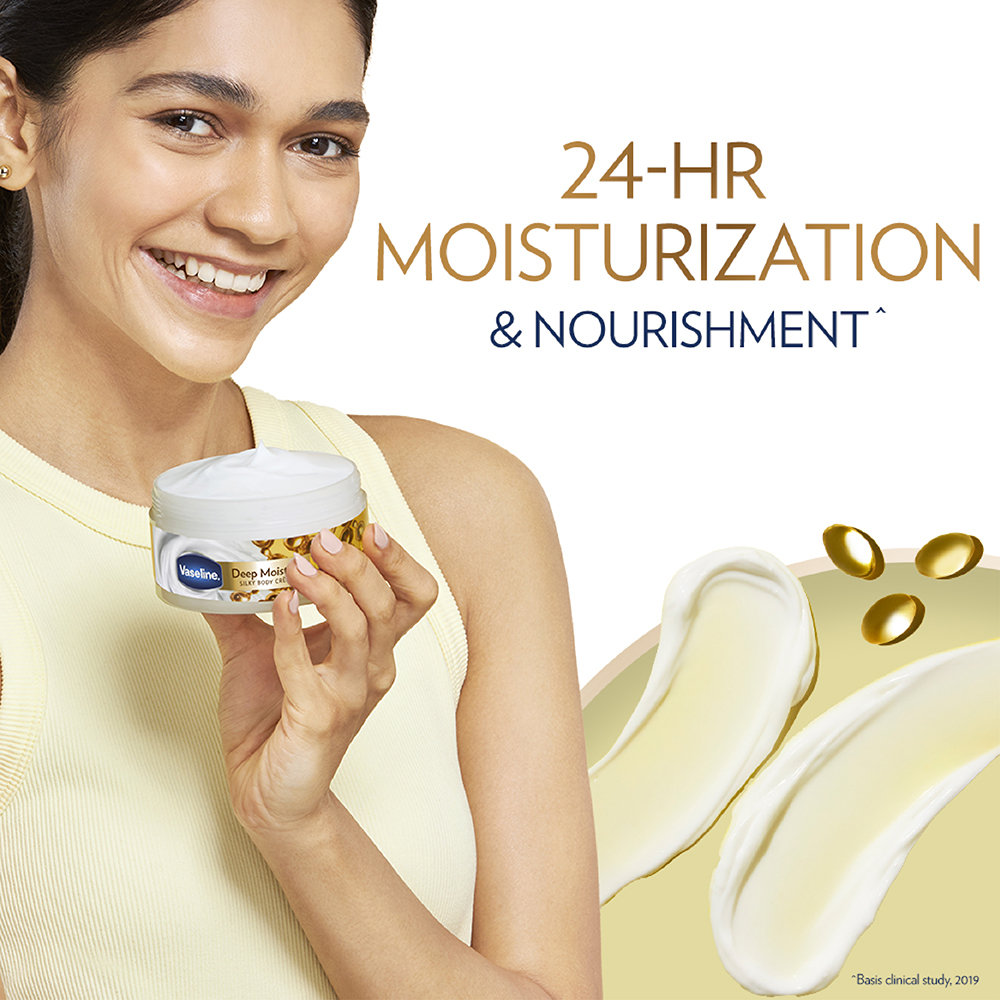 Vaseline Deep Moisture Silky Body Creme 180 gm | With Cera Boost Technology | For Silky, Smooth & Soft Skin, Pack of 1 Vaseline Deep Moisture Silky Body Creme 180 gm | With Cera Boost Technology | For Silky, Smooth & Soft Skin, Pack of 1