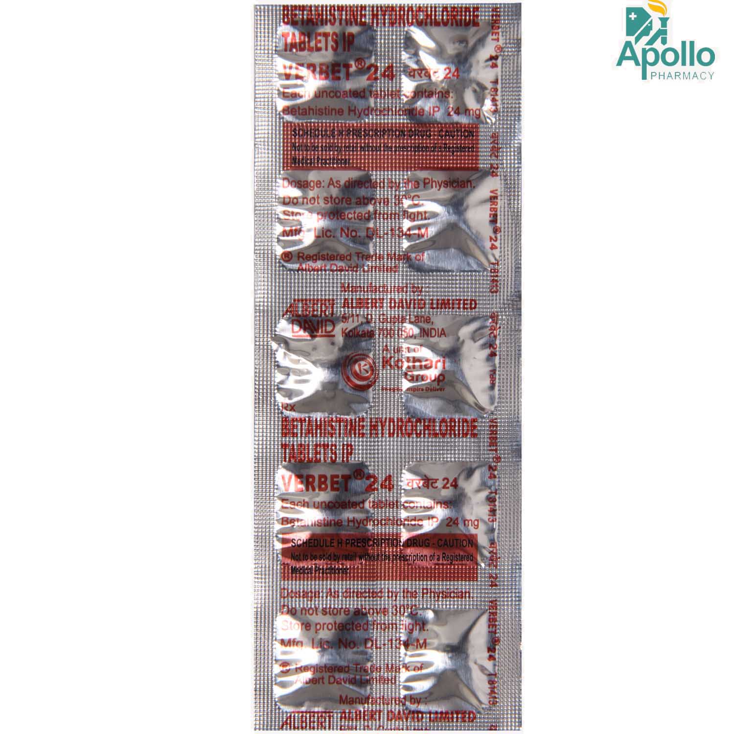 Verbet 24 Tablet 10's, Pack of 10 TABLETS Verbet 24 Tablet 10's, Pack of 10 TABLETS