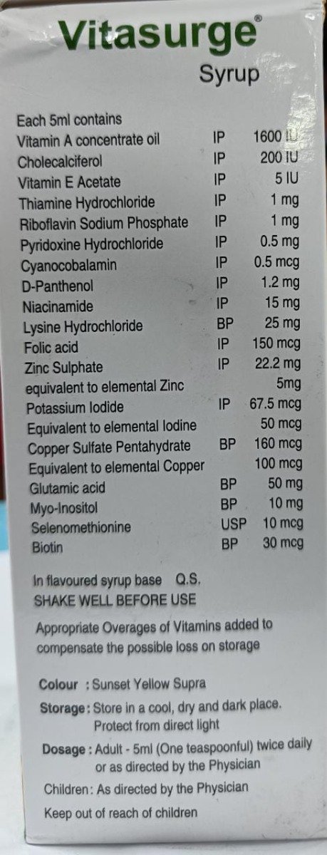 Vitasurge Orange Flavour Syrup 200 ml, Pack of 1 Vitasurge Orange Flavour Syrup 200 ml, Pack of 1