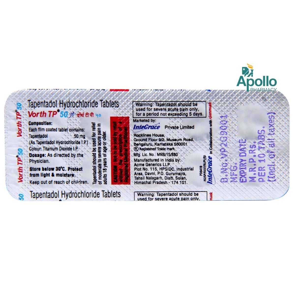 Vorth TP 50 Tablet 10's, Pack of 10 TABLETS Vorth TP 50 Tablet 10's, Pack of 10 TABLETS