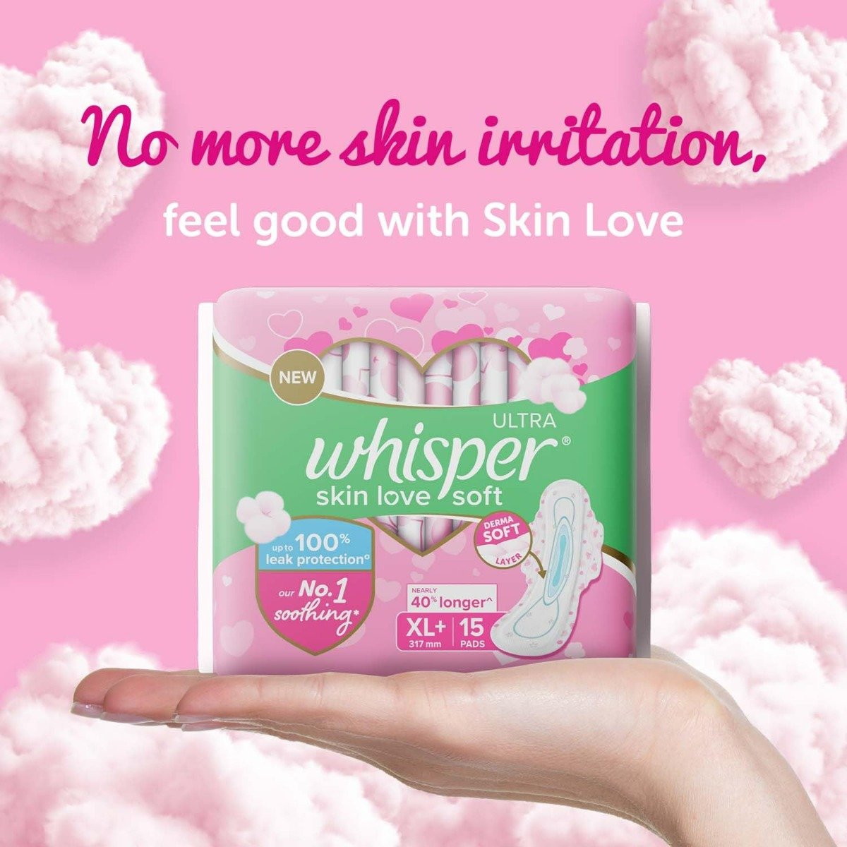Whisper Ultra Skin Love Soft Sanitary Pads XL+, 15 Count, Pack of 1 Whisper Ultra Skin Love Soft Sanitary Pads XL+, 15 Count, Pack of 1