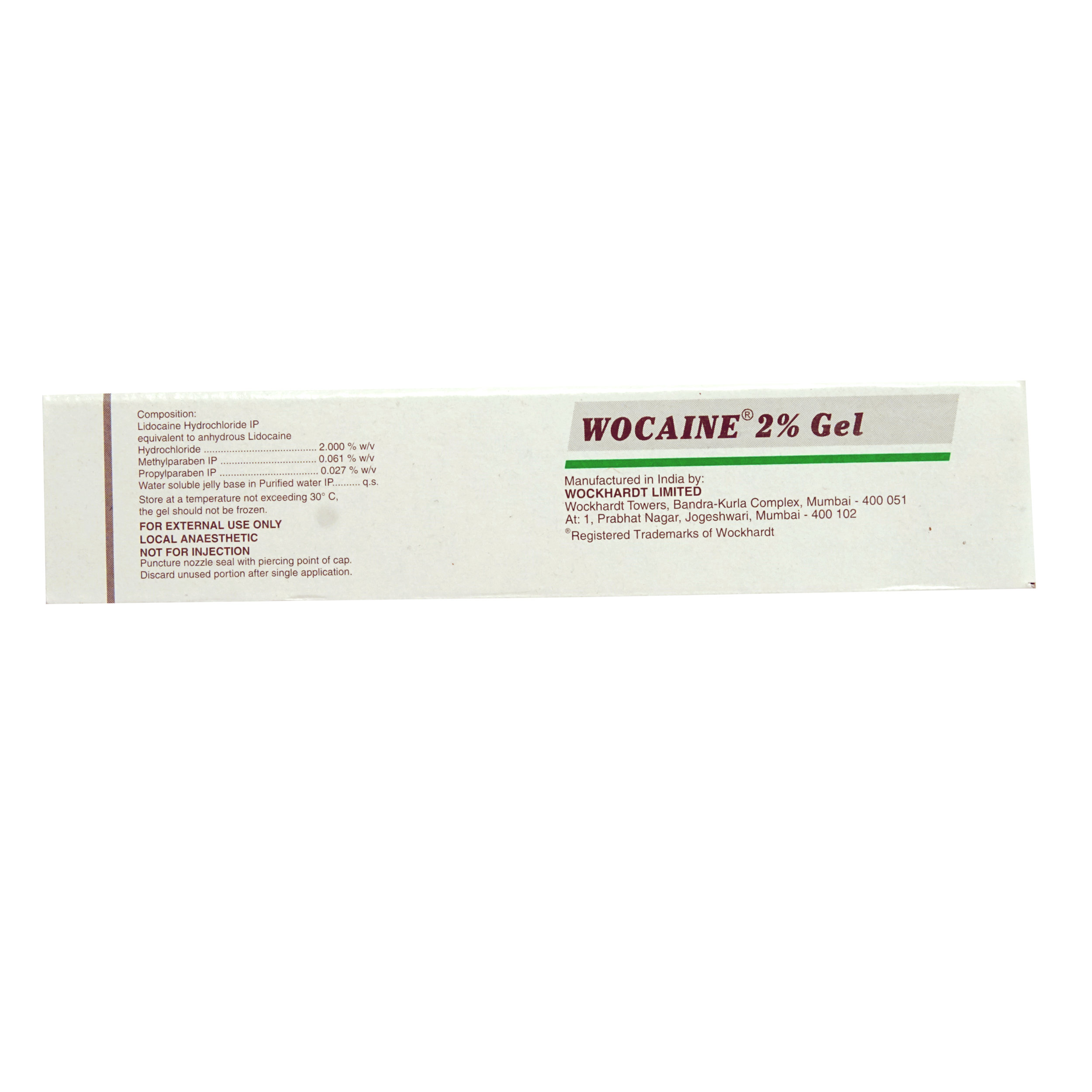 WOCAINE 2% GEL 30GM, Pack of 1 GEL WOCAINE 2% GEL 30GM, Pack of 1 GEL