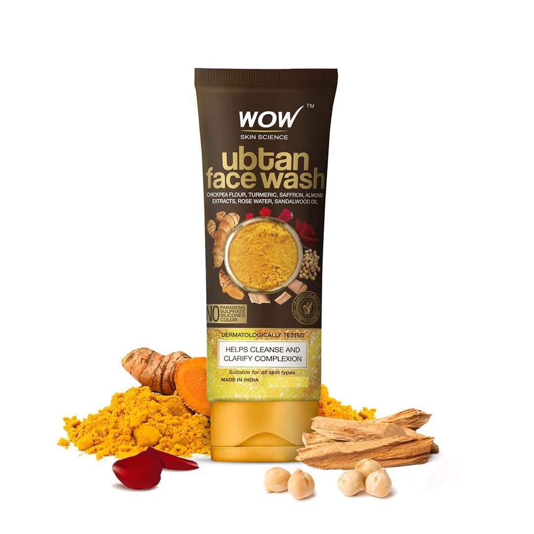 Wow Skin Science Ubtan Face Wash 50 ml | Chickpea Flour, Turmeric, Saffron, Almond Extract, Rose Water & Sandalwood Oil | Cleanses & Clarifies Skin Complexion | For Clear & Glowing Skin | For All Skin Type, Pack of 1 Wow Skin Science Ubtan Face Wash 50 ml | Chickpea Flour, Turmeric, Saffron, Almond Extract, Rose Water & Sandalwood Oil | Cleanses & Clarifies Skin Complexion | For Clear & Glowing Skin | For All Skin Type, Pack of 1