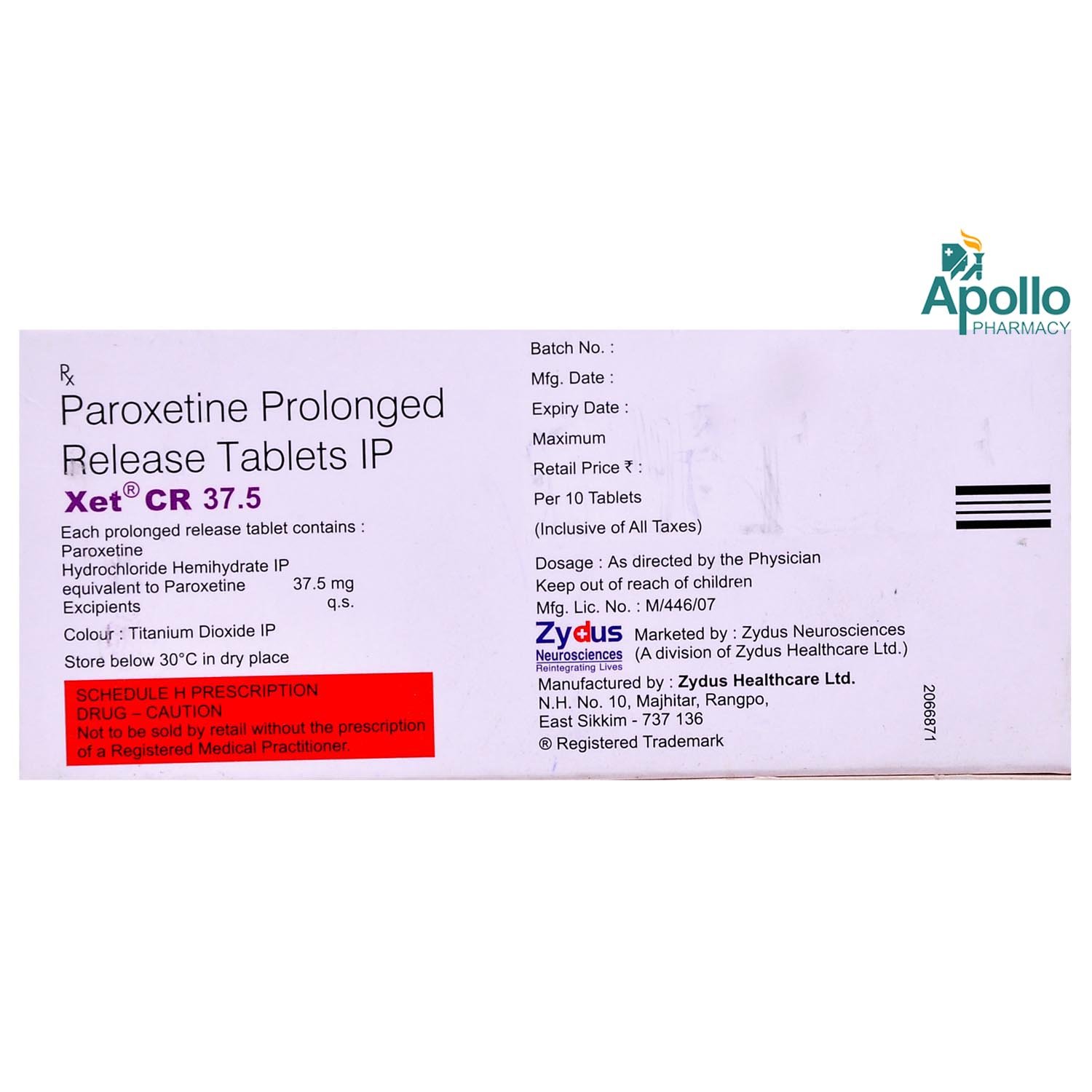 Xet CR 37.5 Tablet 10's, Pack of 10 TABLETS Xet CR 37.5 Tablet 10's, Pack of 10 TABLETS