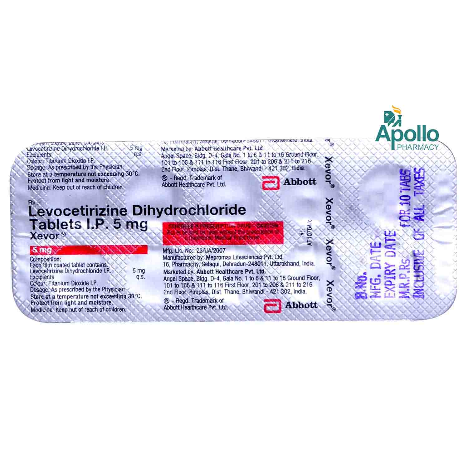 Xevor 5 mg Tablet 10's, Pack of 10 TABLETS Xevor 5 mg Tablet 10's, Pack of 10 TABLETS