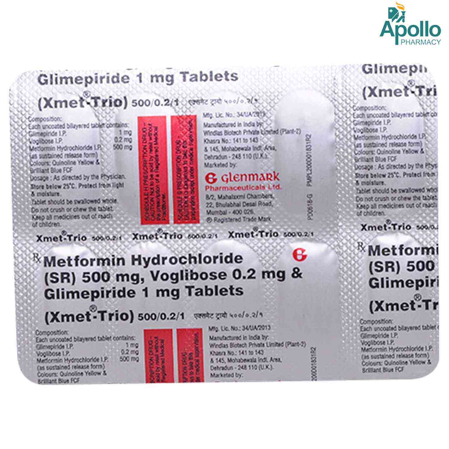 XMET TRIO 500/0.2/1 TABLET 10'S, Pack of 10 TABLETS XMET TRIO 500/0.2/1 TABLET 10'S, Pack of 10 TABLETS